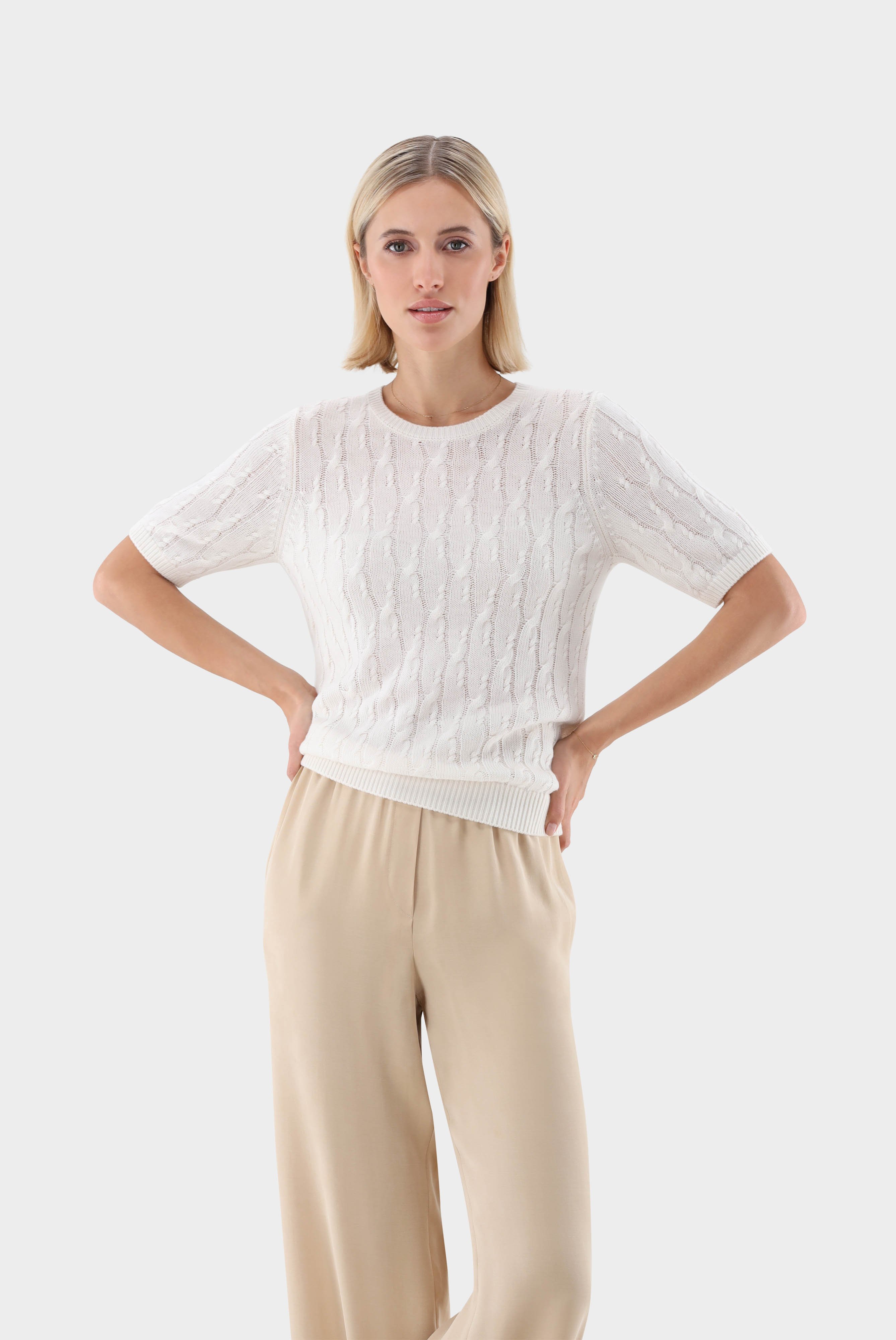 Sweaters & Cardigans+T-Shirt in Lightweight Summer Wool Cable Knit+09.9754..S00254.100.XS
