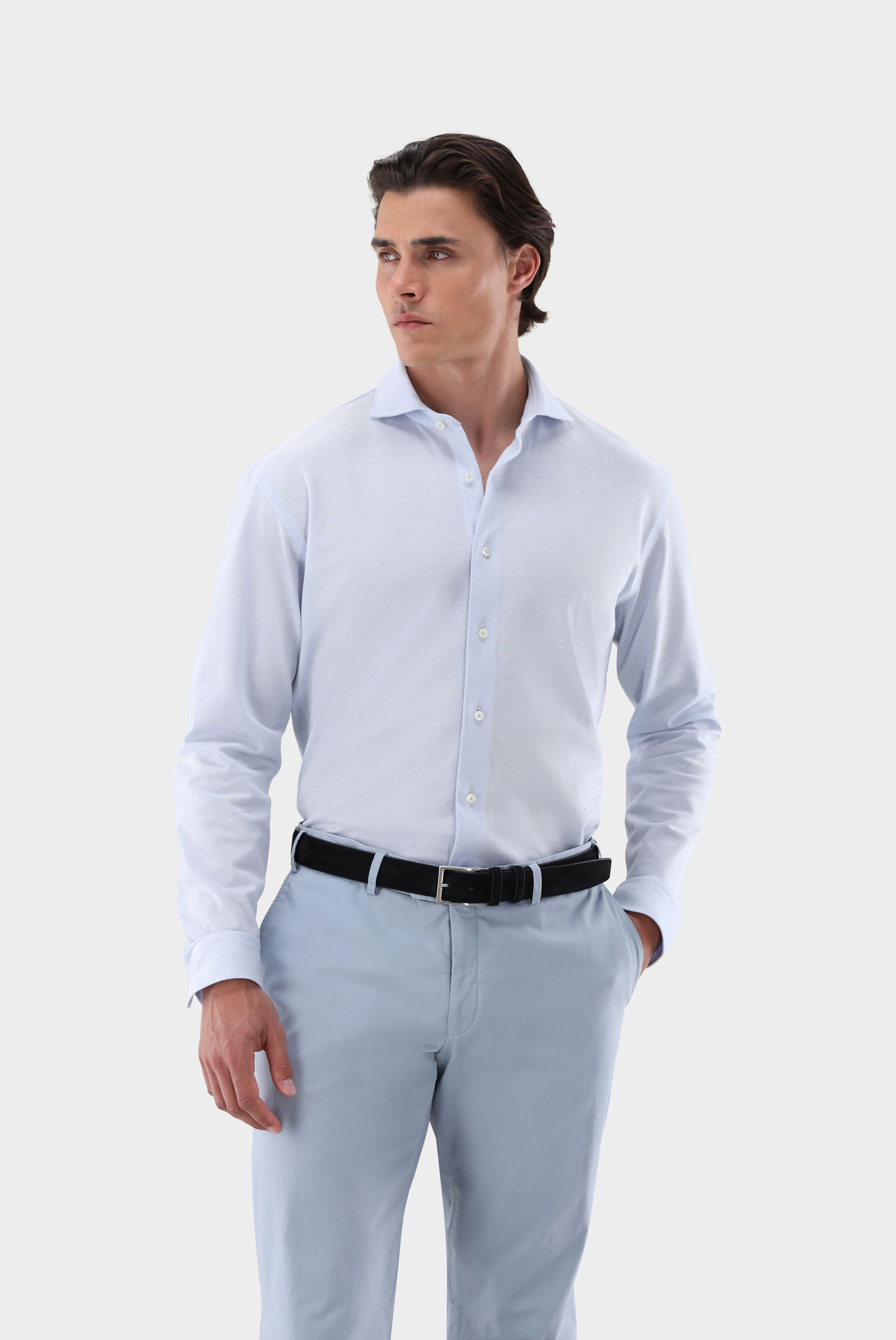 Jerseyhemd mit Piqué Struktur Tailor Fit