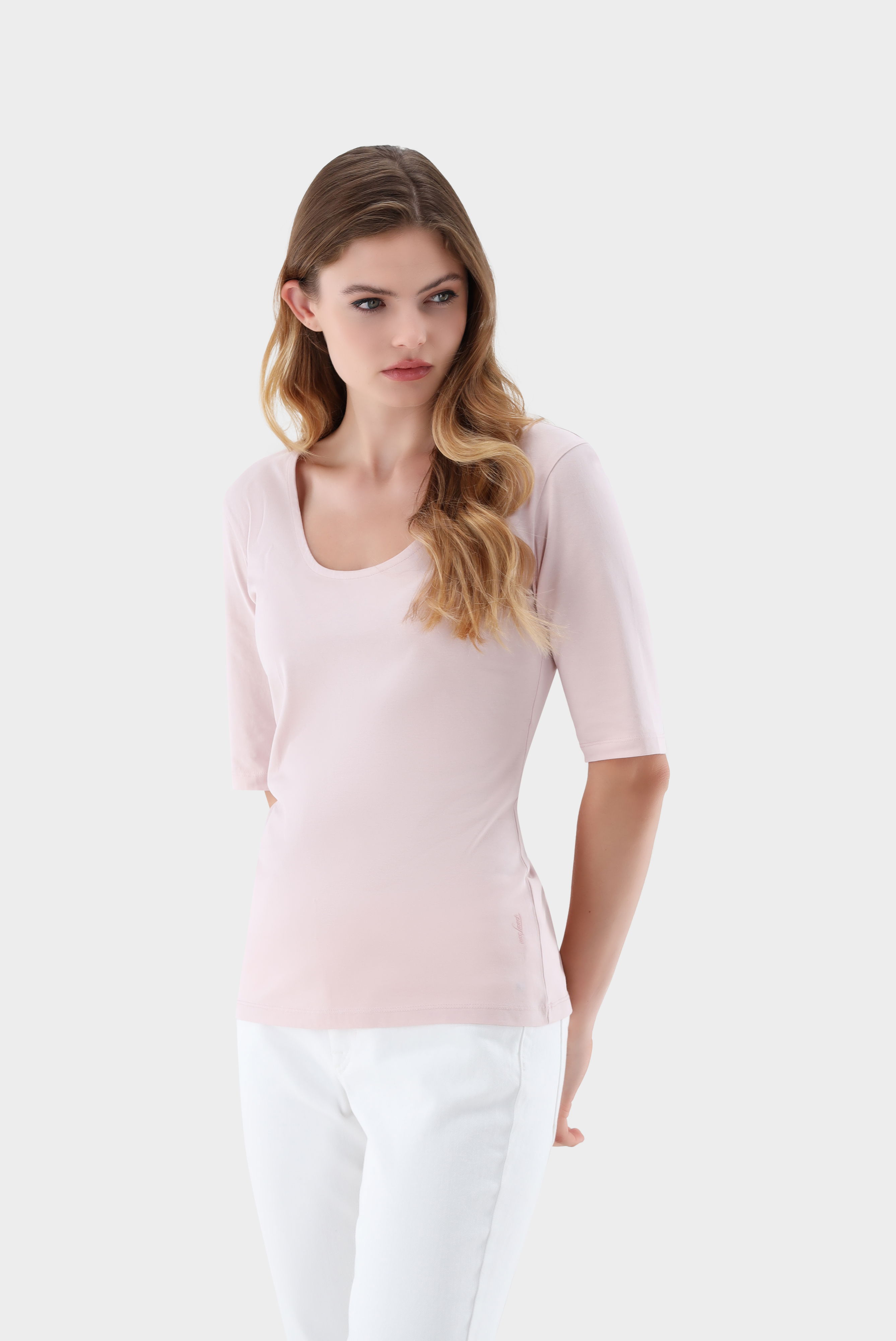 T-Shirt mit weitem Ausschnitt aus Jersey