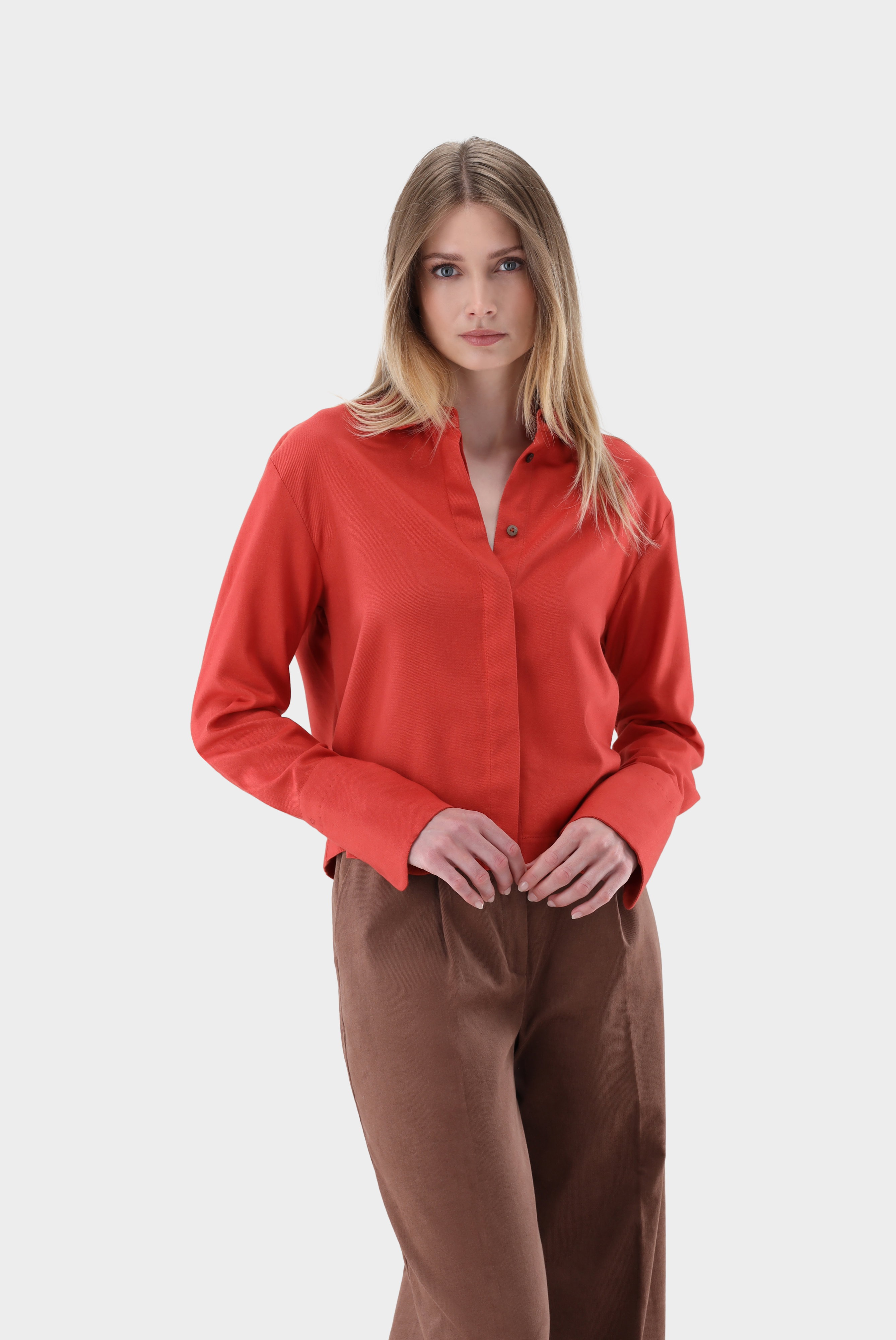 Cropped Flanellbluse mit Bubi-Kragen