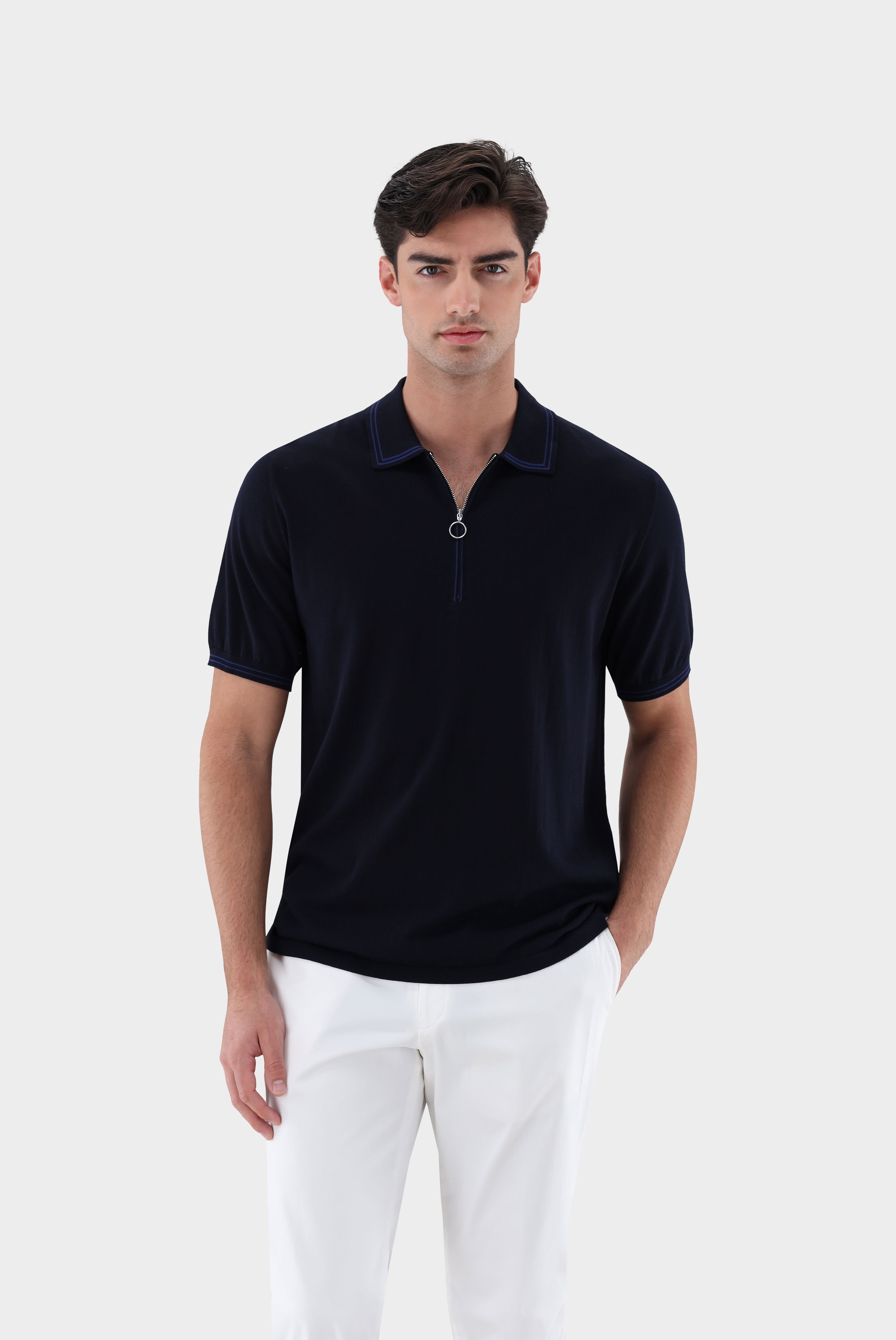 Strick-Polo mit Reißverschluss aus Air Cotton