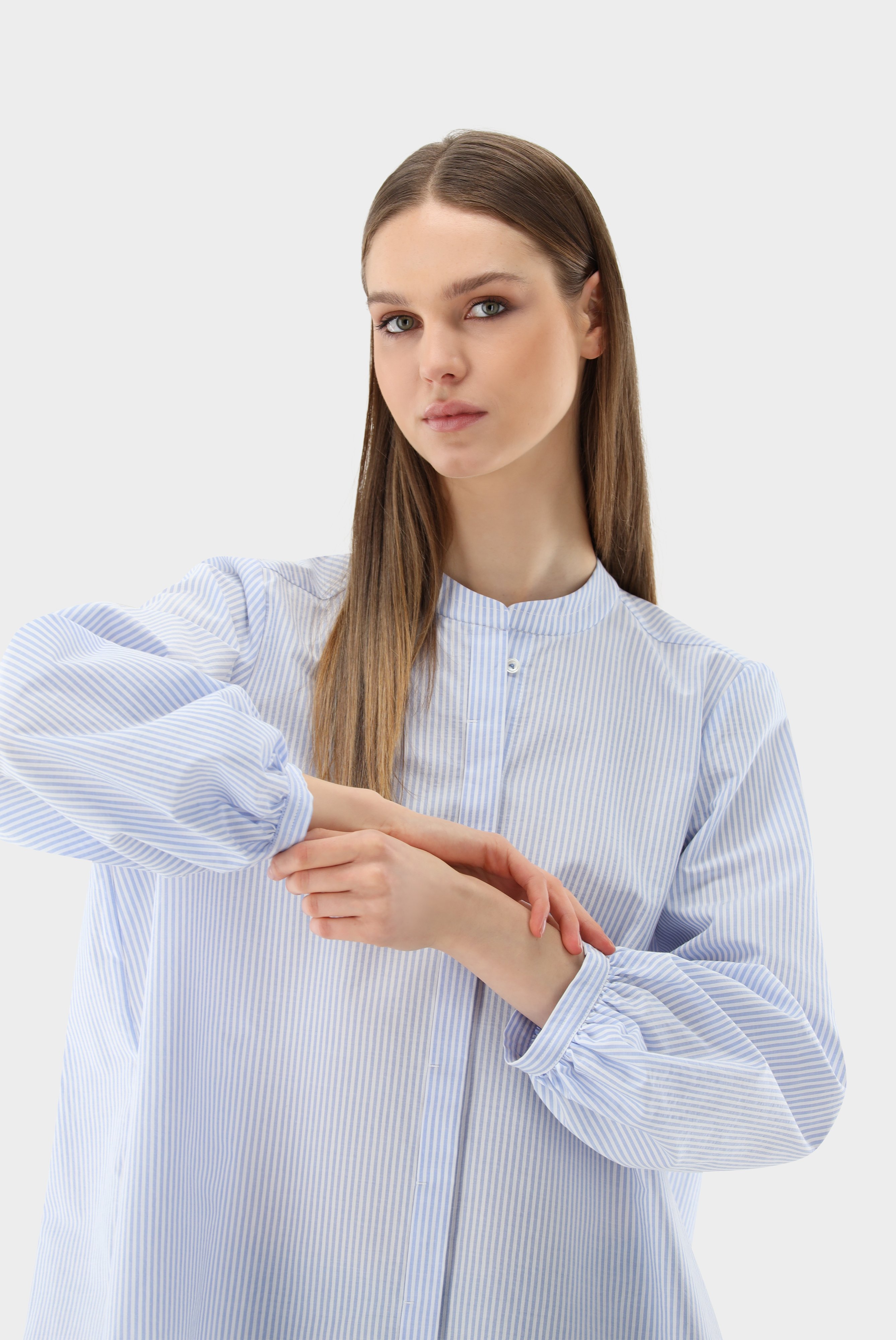 Casual Blouses+Shirt blouse with balloon sleeves and jacquard stripes+05.528M.49.151022.720.34