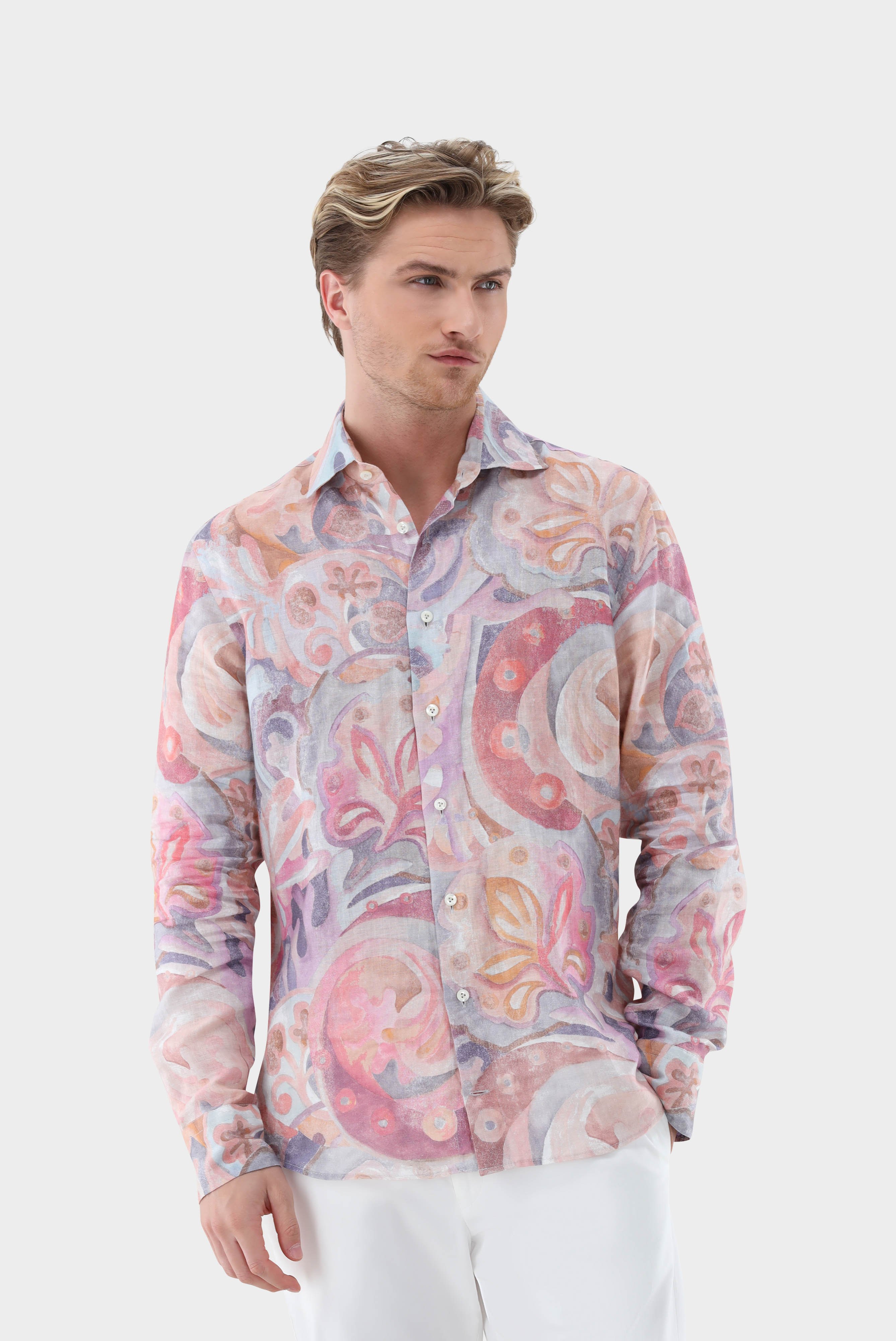 Linen Shirt with Paisley Print Tailor Fit