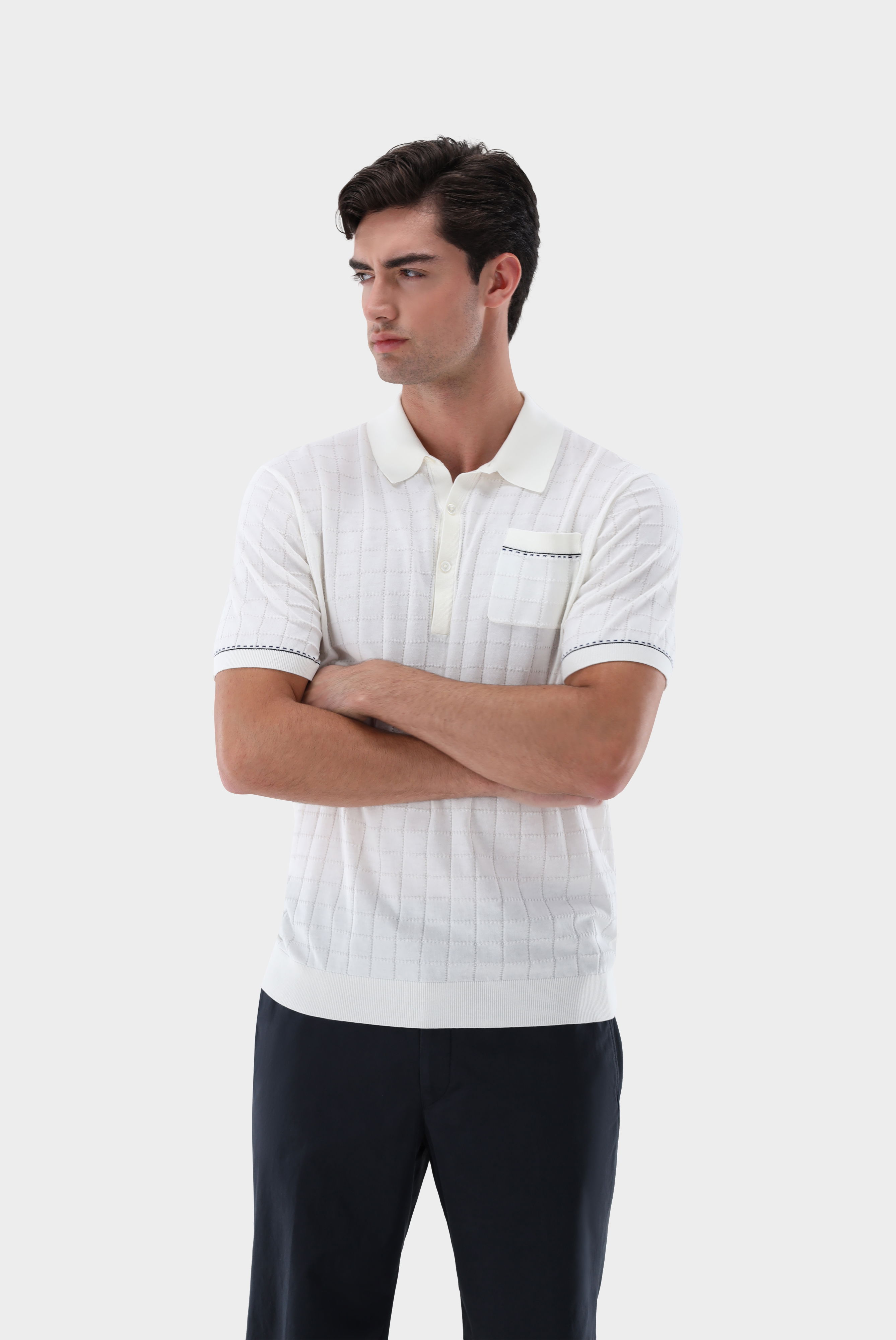 Strick-Poloshirt mit Jacquard Karomuster