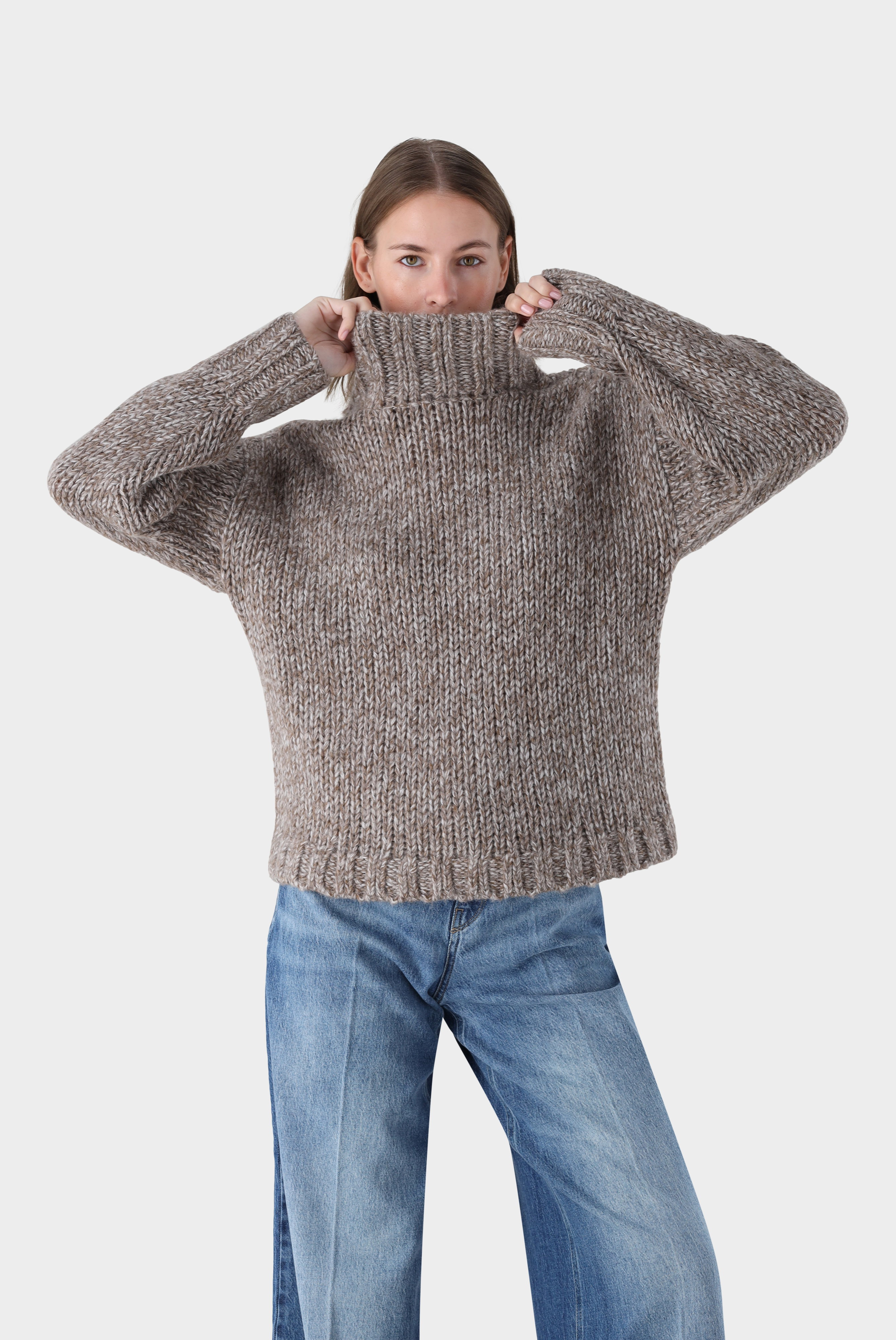 Stehkragenpullover mit mouliné Effekt