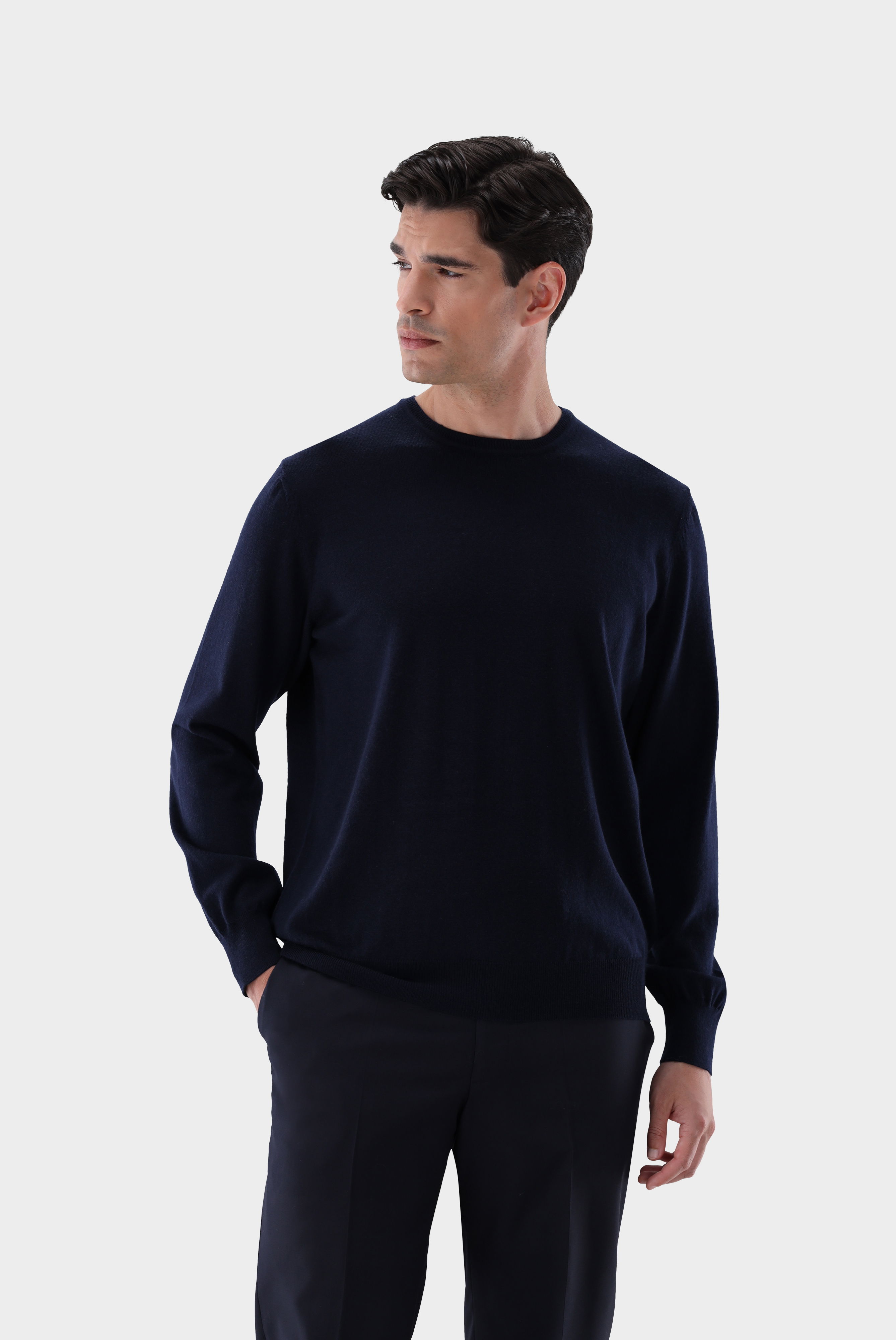 Rundhalspullover aus merzerisierter Merinowolle