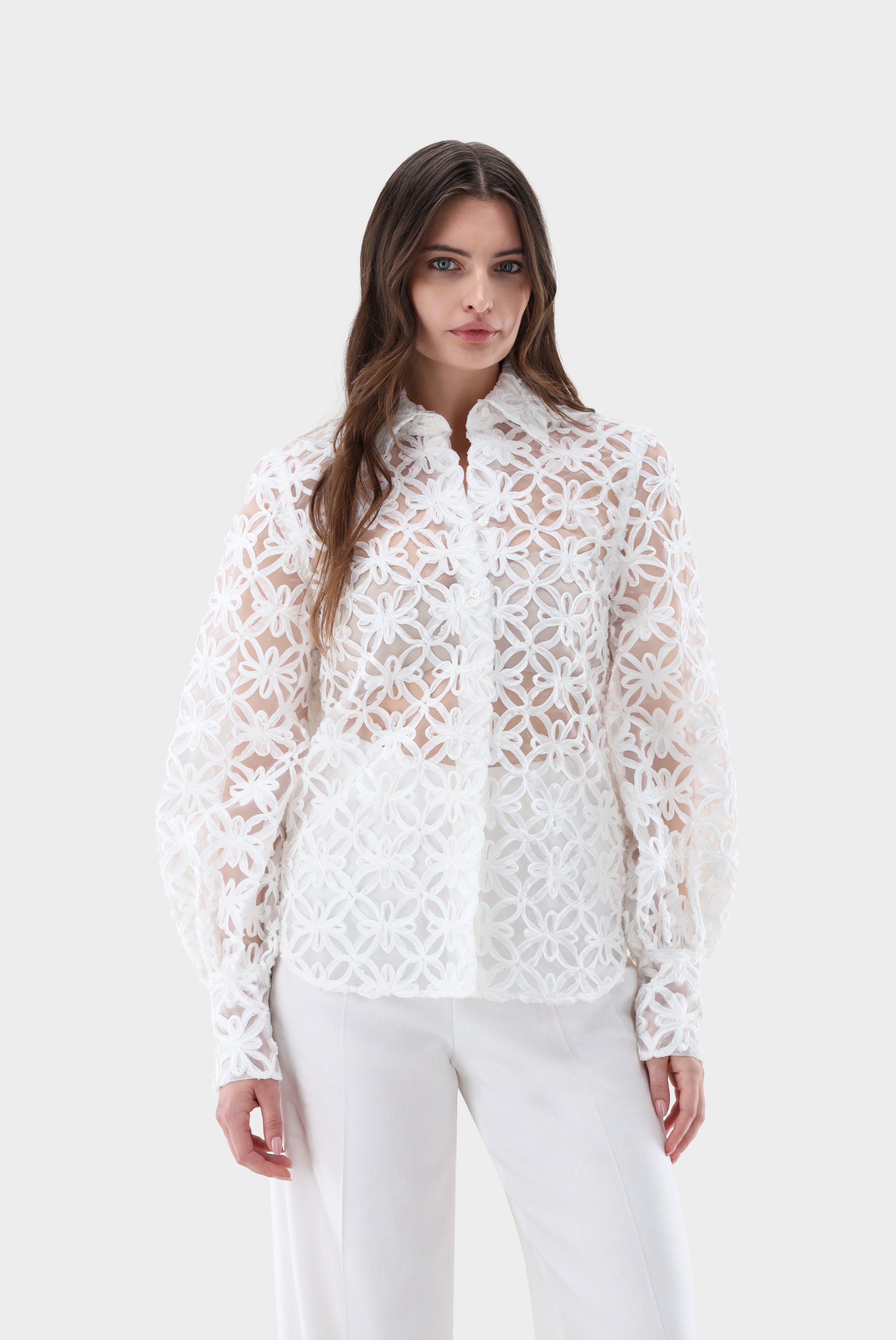 Organza blouse with bow embroidery