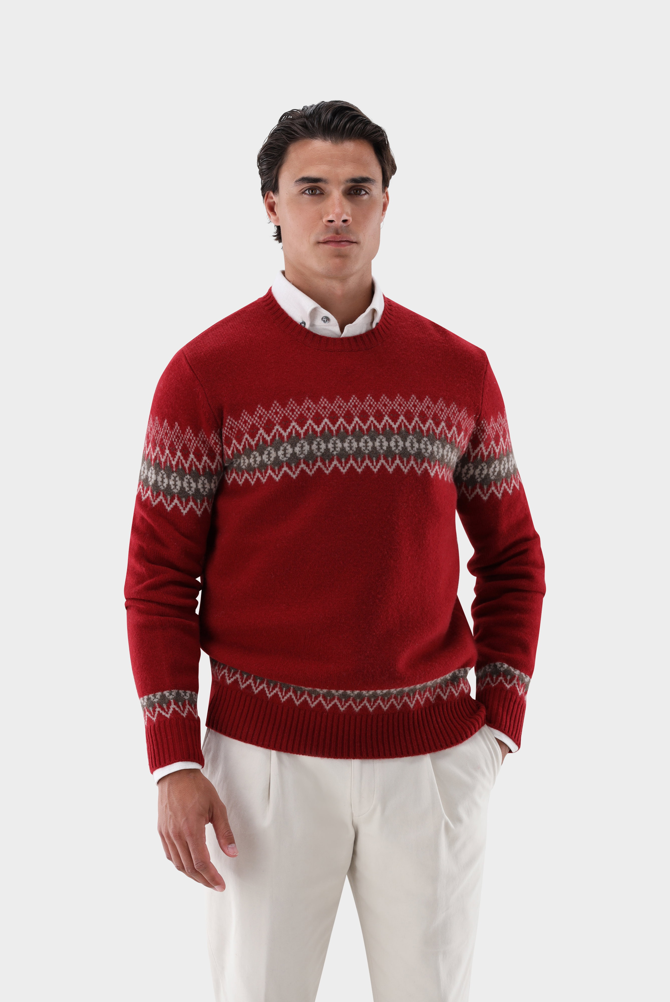 Crewneck with cashmere and argyle pattern