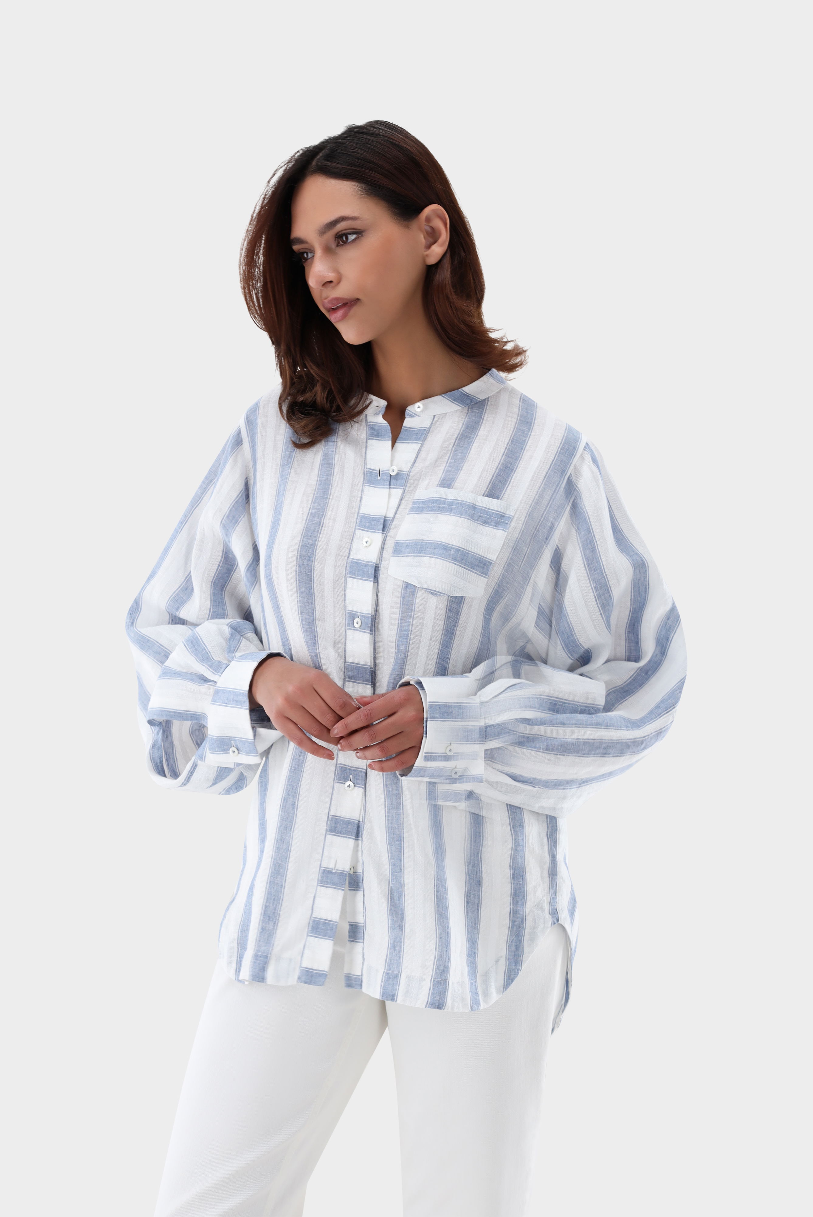 Bluse oversized gestreift aus Leinen