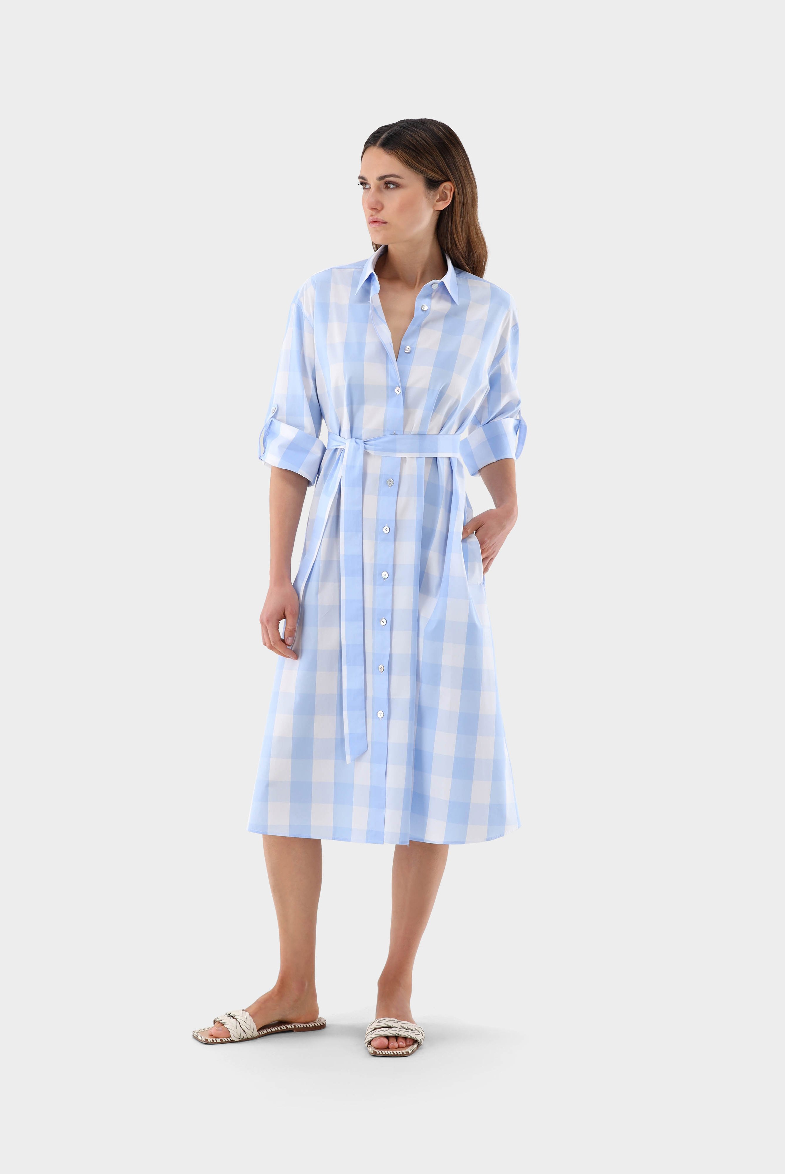 Dresses & Skirts+Checked cotton poplin midi dress+05.653H.07.151451.720.34