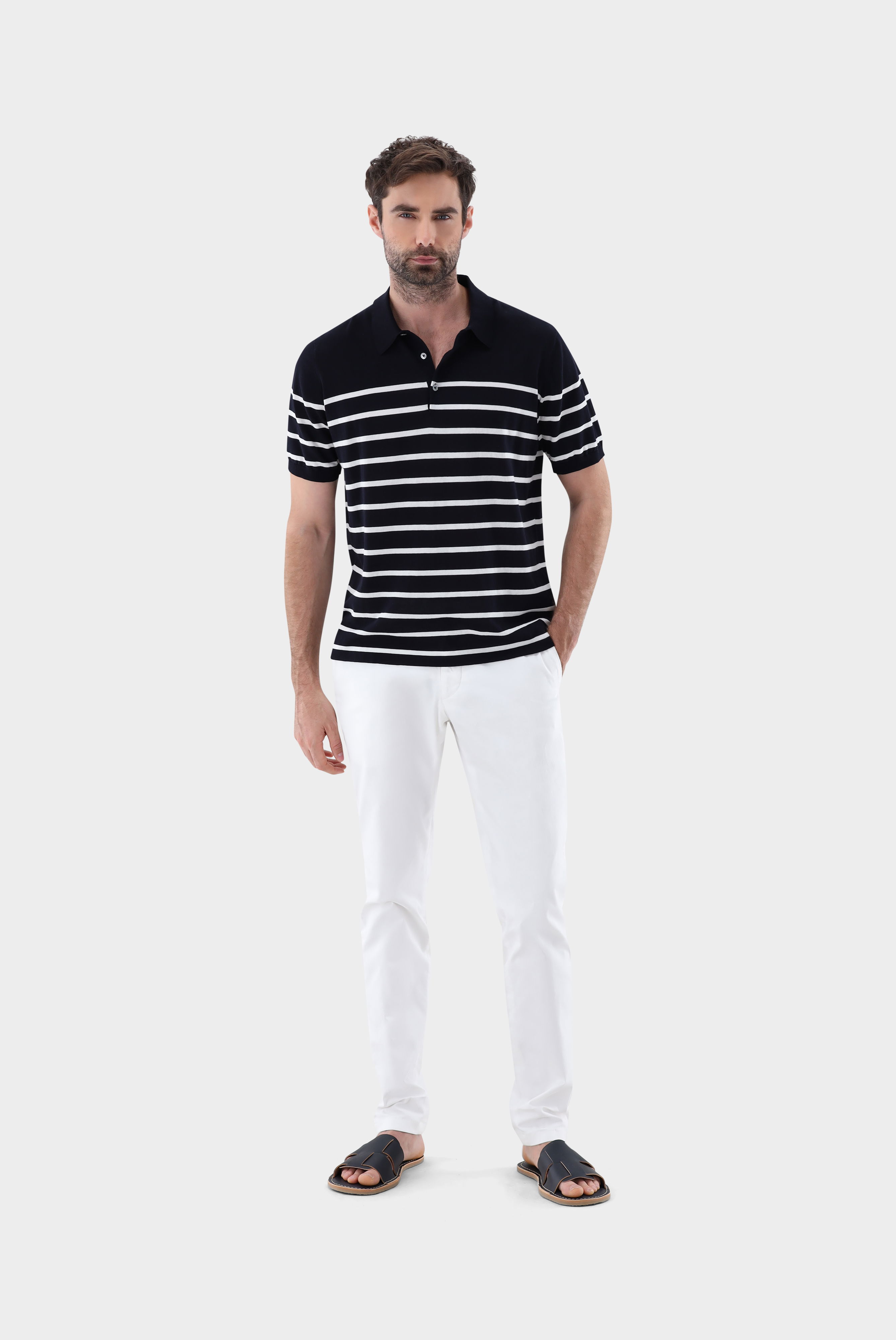 Gestreiftes Strick Polo-Shirt aus Air Cotton günstig online kaufen