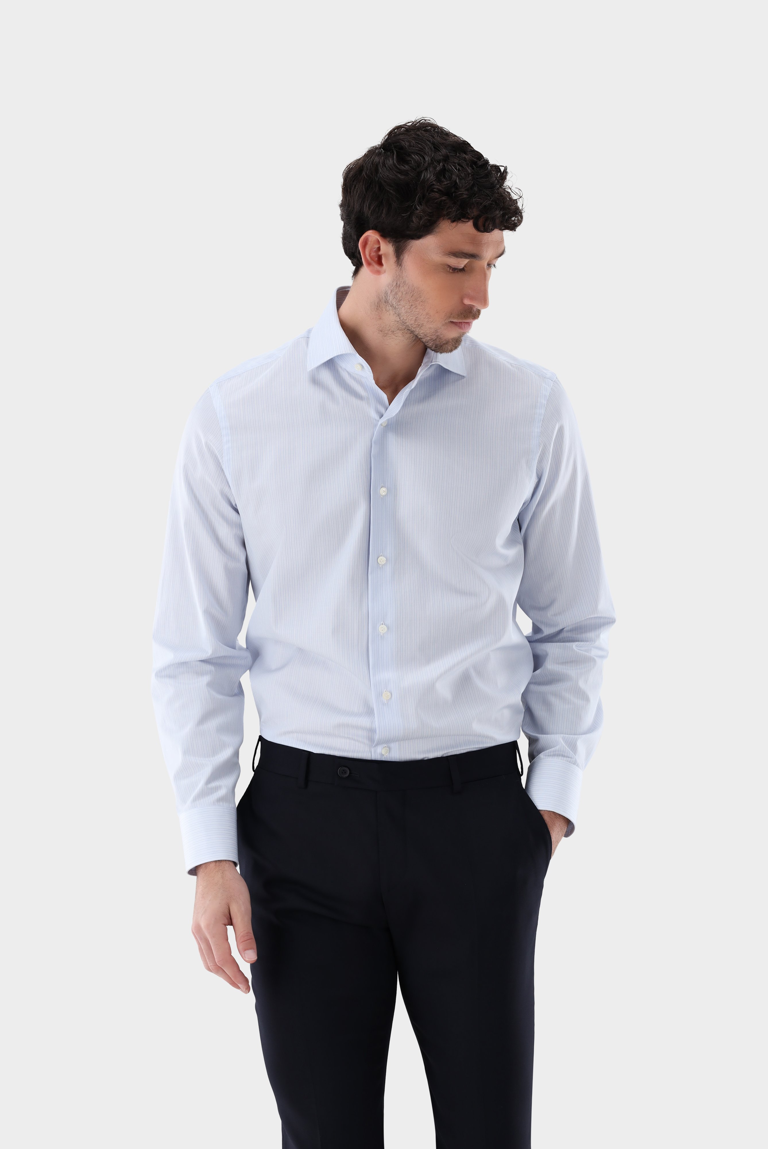 Slim-Fit Hemden+Gestreiftes Twill Hemd in Sartoriale Verarbeitung Slim Fit+20.2500.NV.151816.720.38