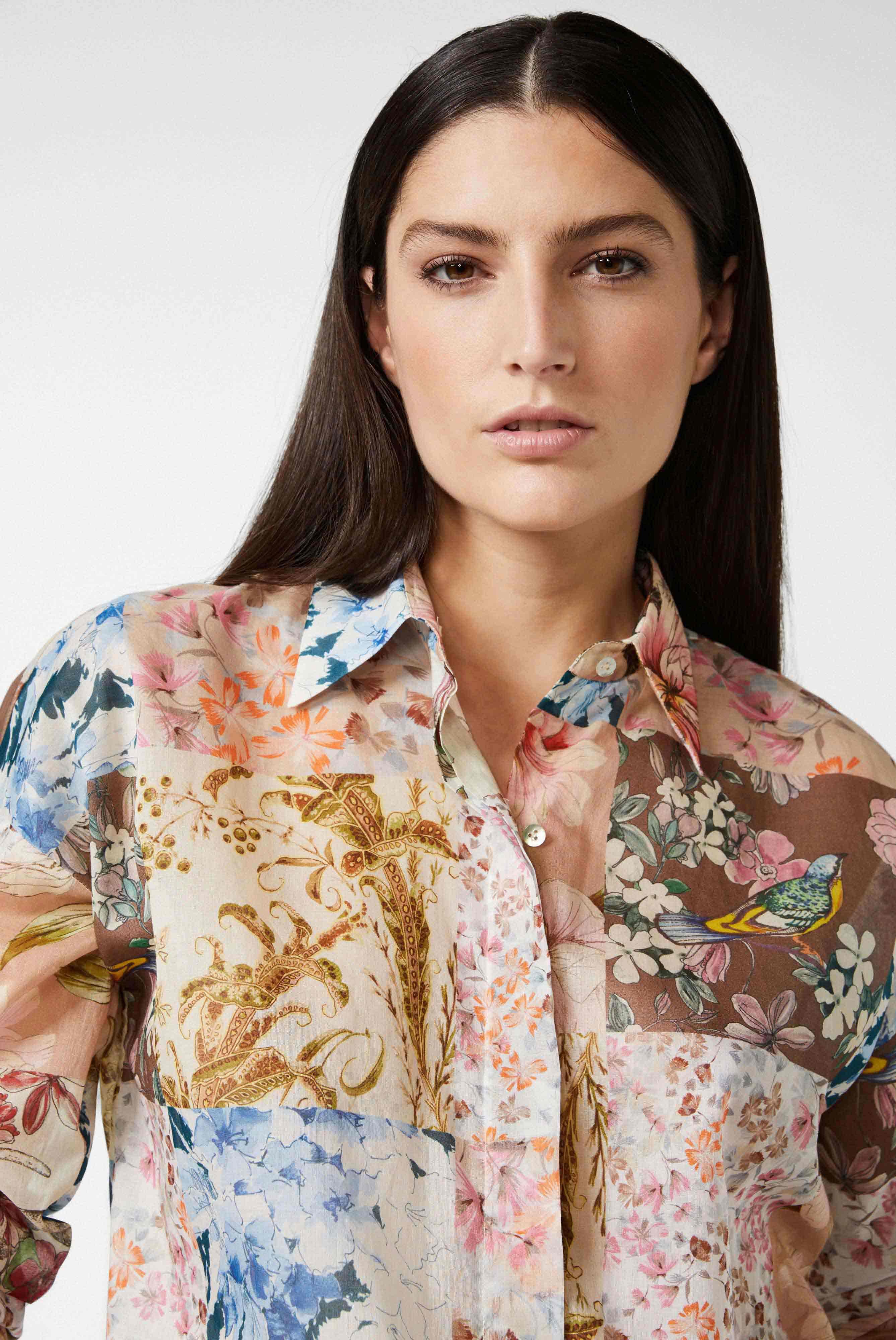 Casual Blouses+Shirt Blouse with Patchwork Flowerprint+05.521N.07.170157.115.34