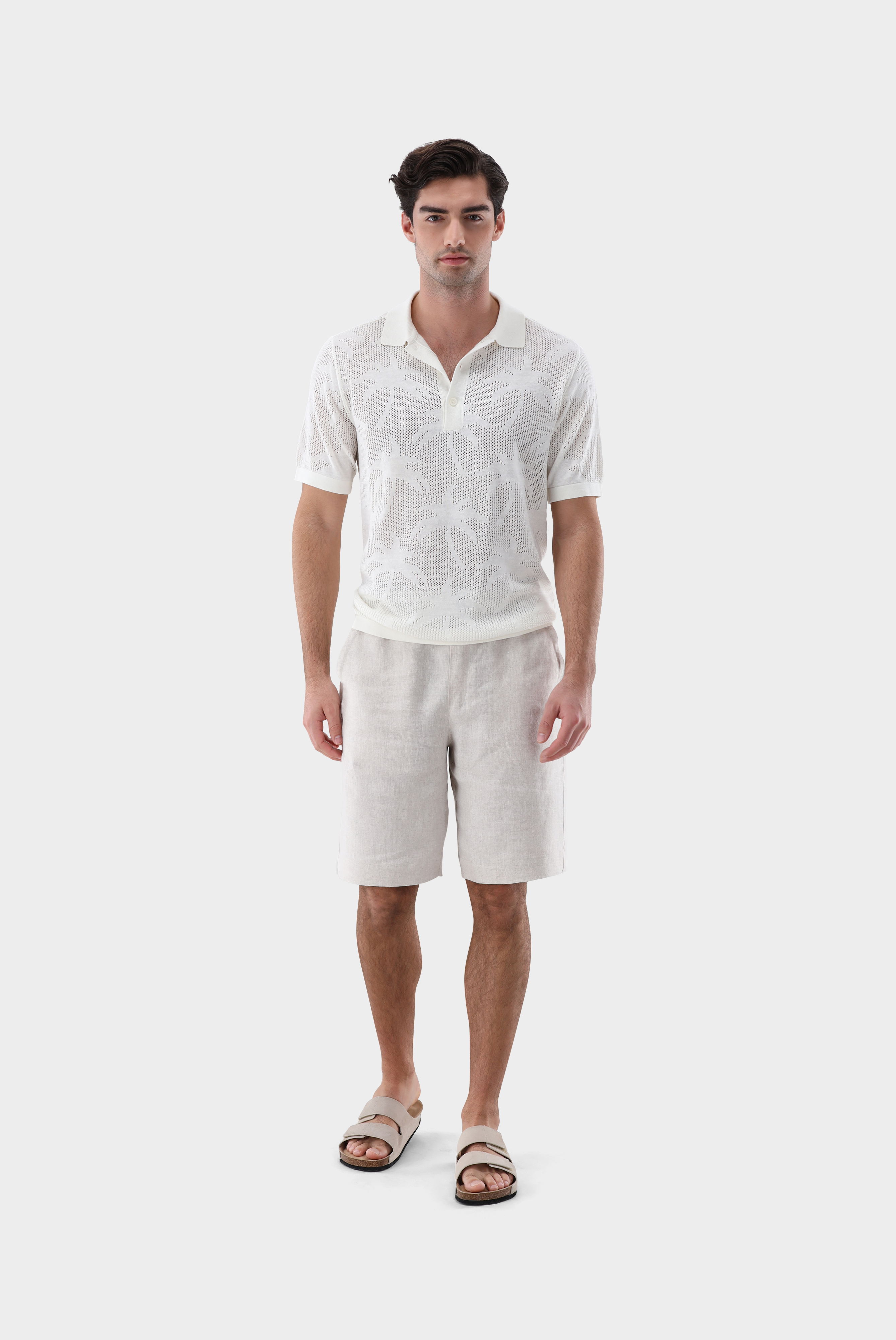 Poloshirt aus Ajoure Strick mit Palmen Design günstig online kaufen