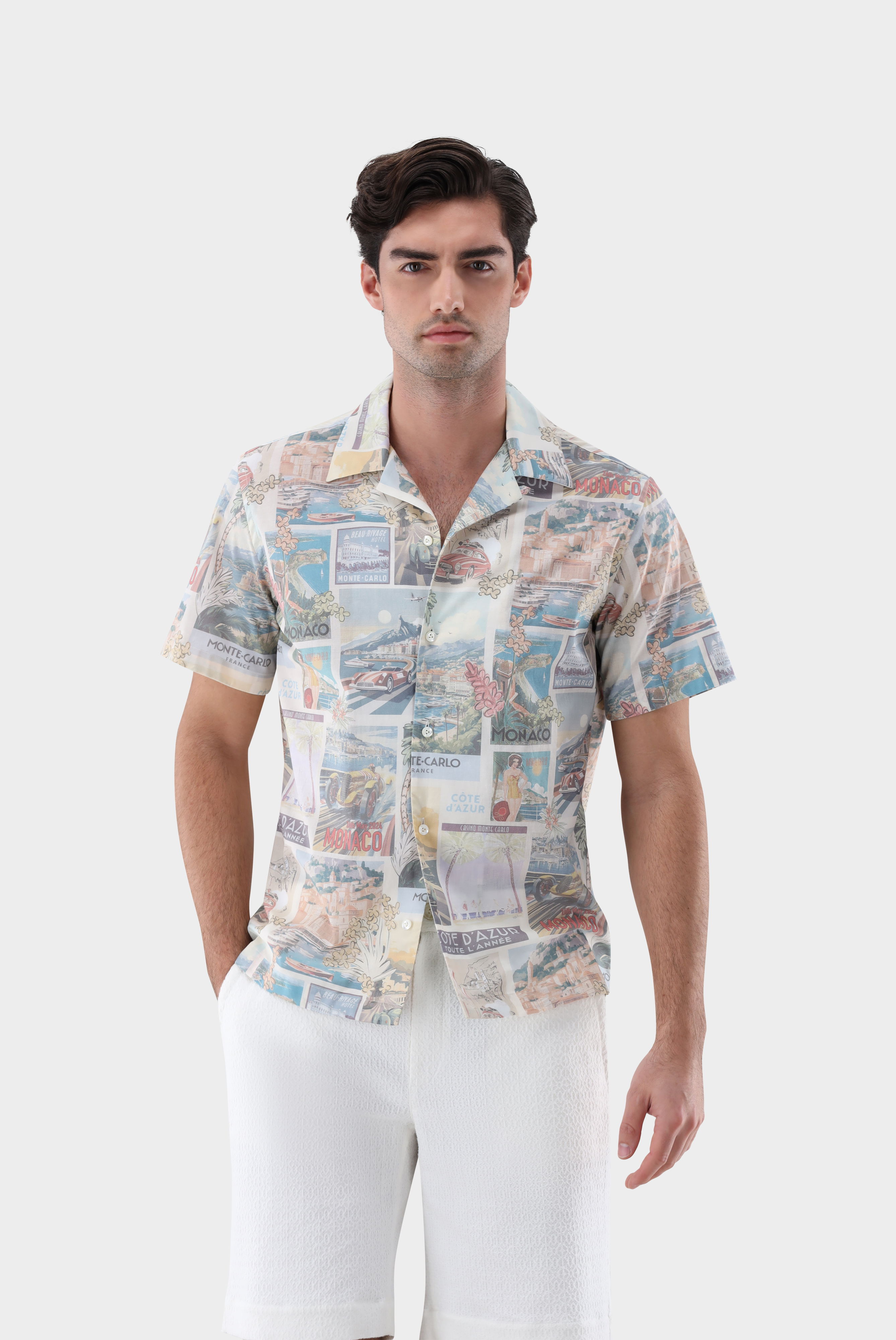 Kurzarmhemd mit Postkarten-Druck