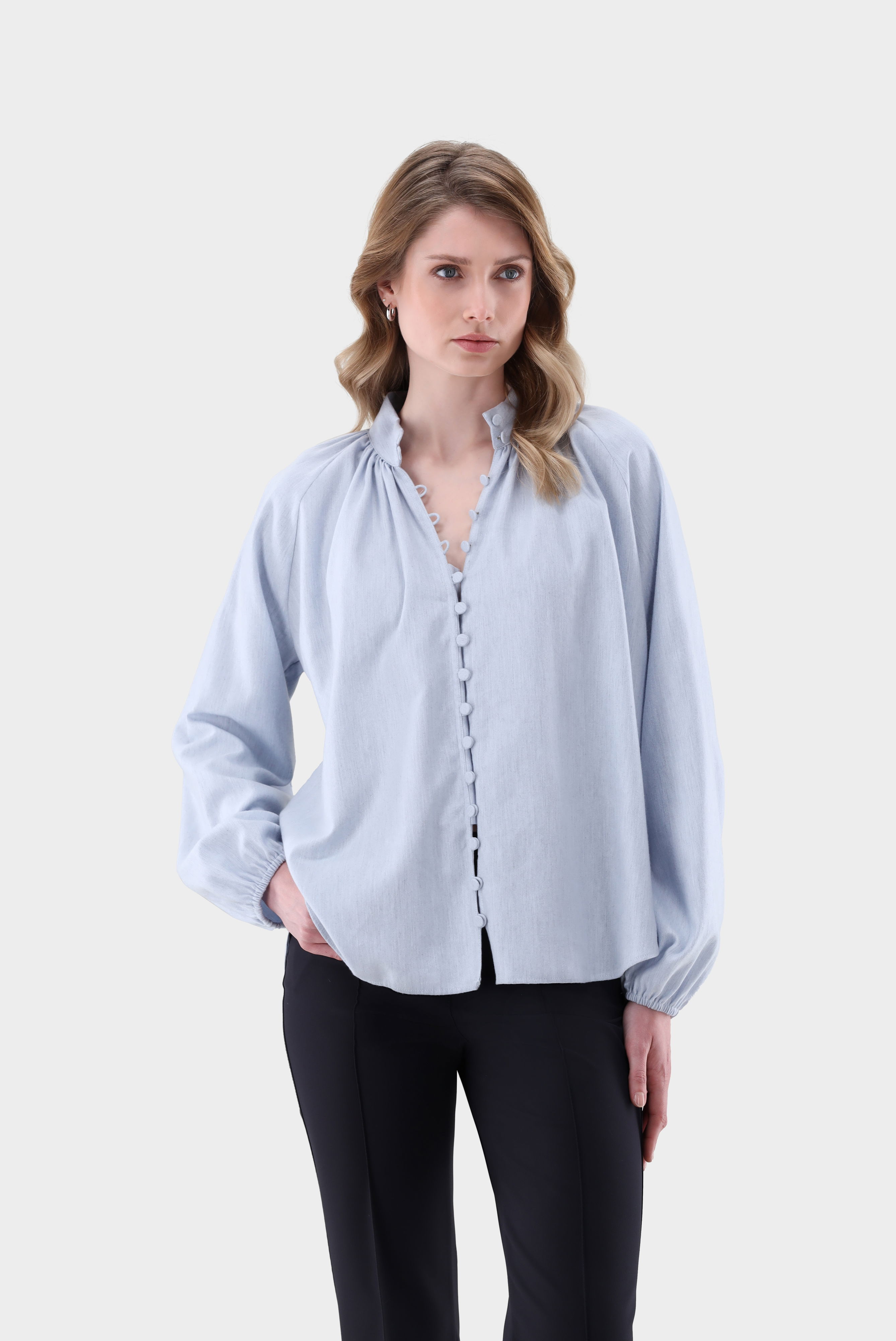 Flanellbluse mit Stehkragen