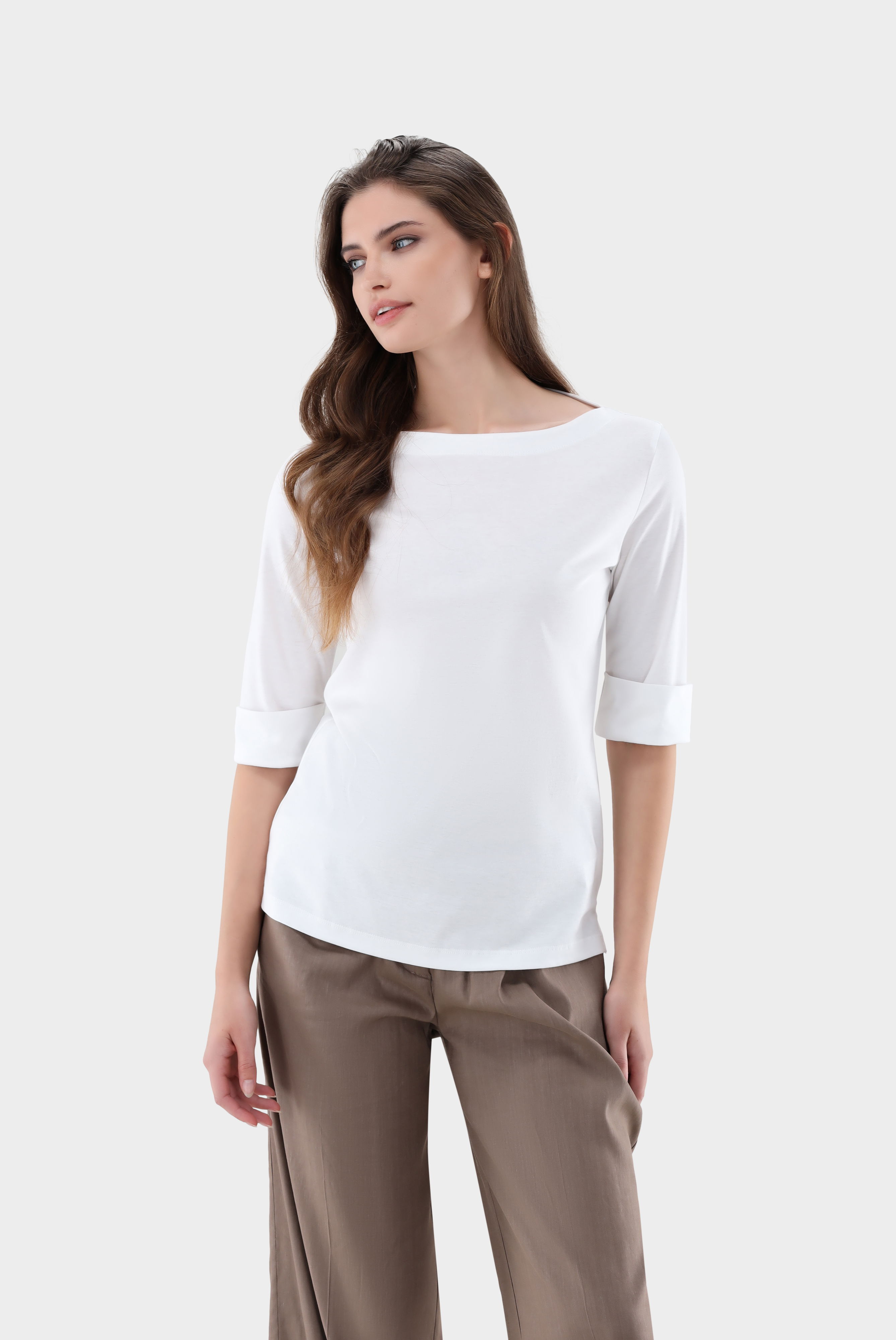 T-Shirt mit U-Boot Ausschnitt und Halbarm