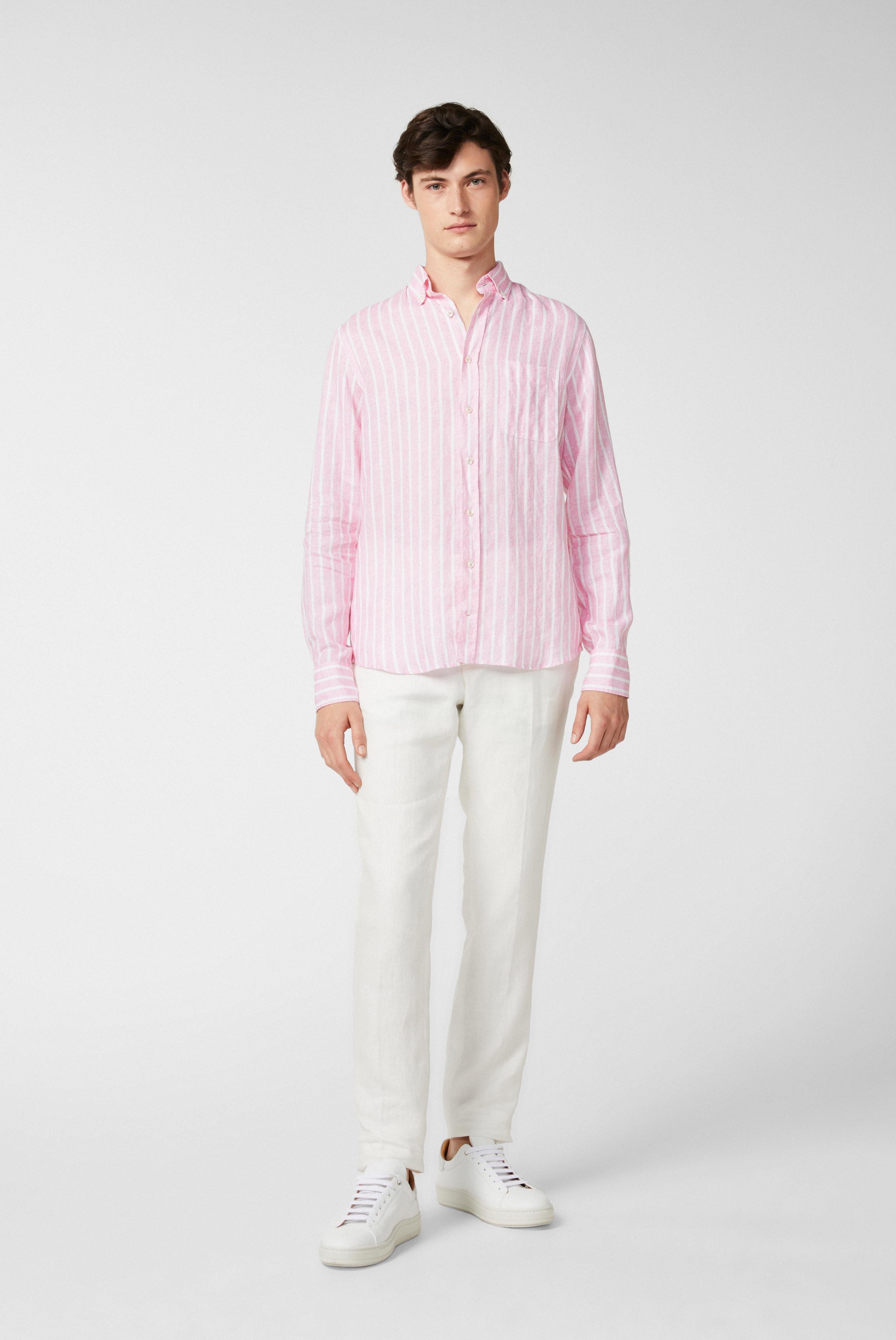 Casual Shirts+Linen button-down hem with stripe printred+20.2013.MB.170238.530.39