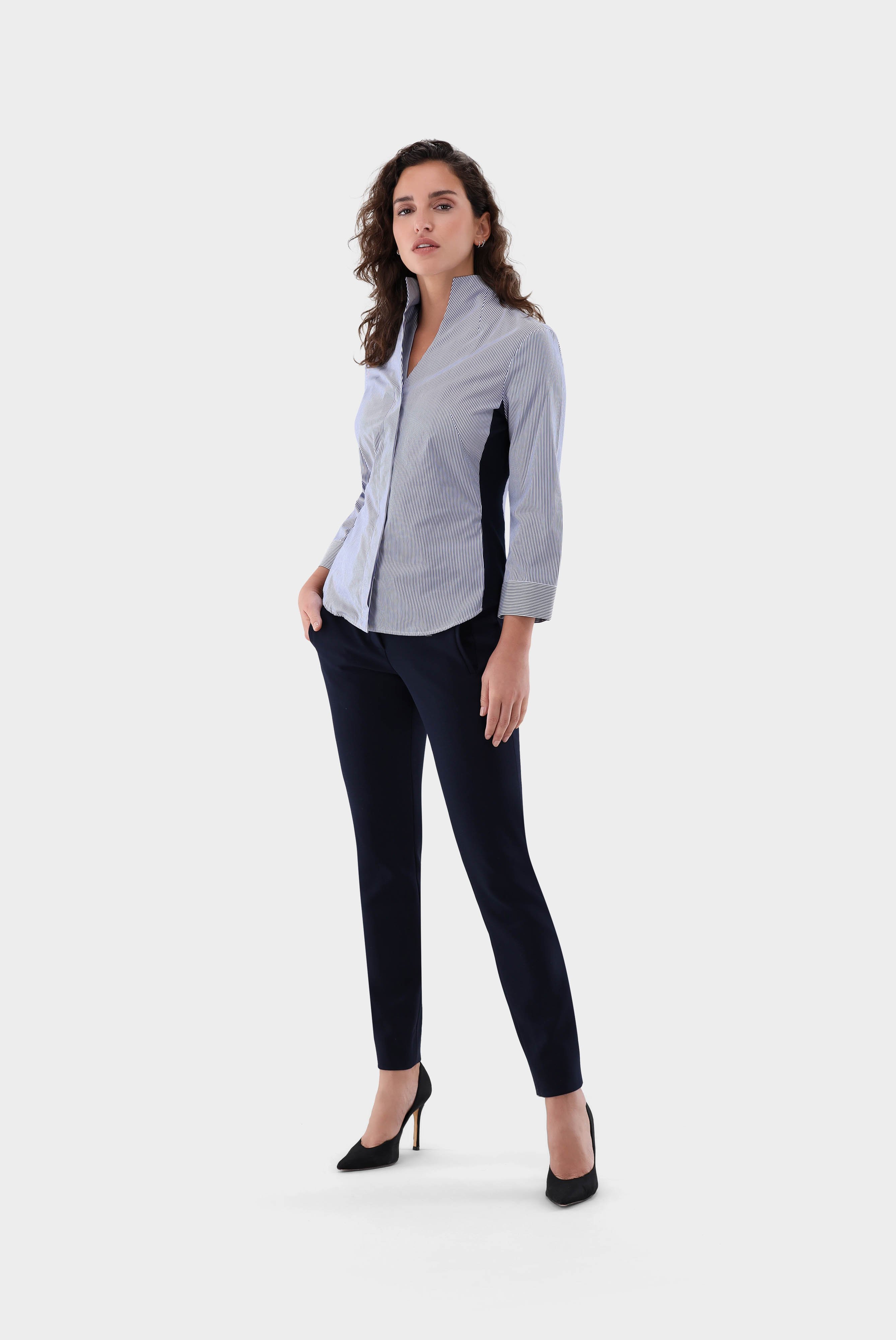 Business Blouses+Striped Hybrid Blouse with Side Jersey Insert Slim Fit+05.519E.18.151134.780.40