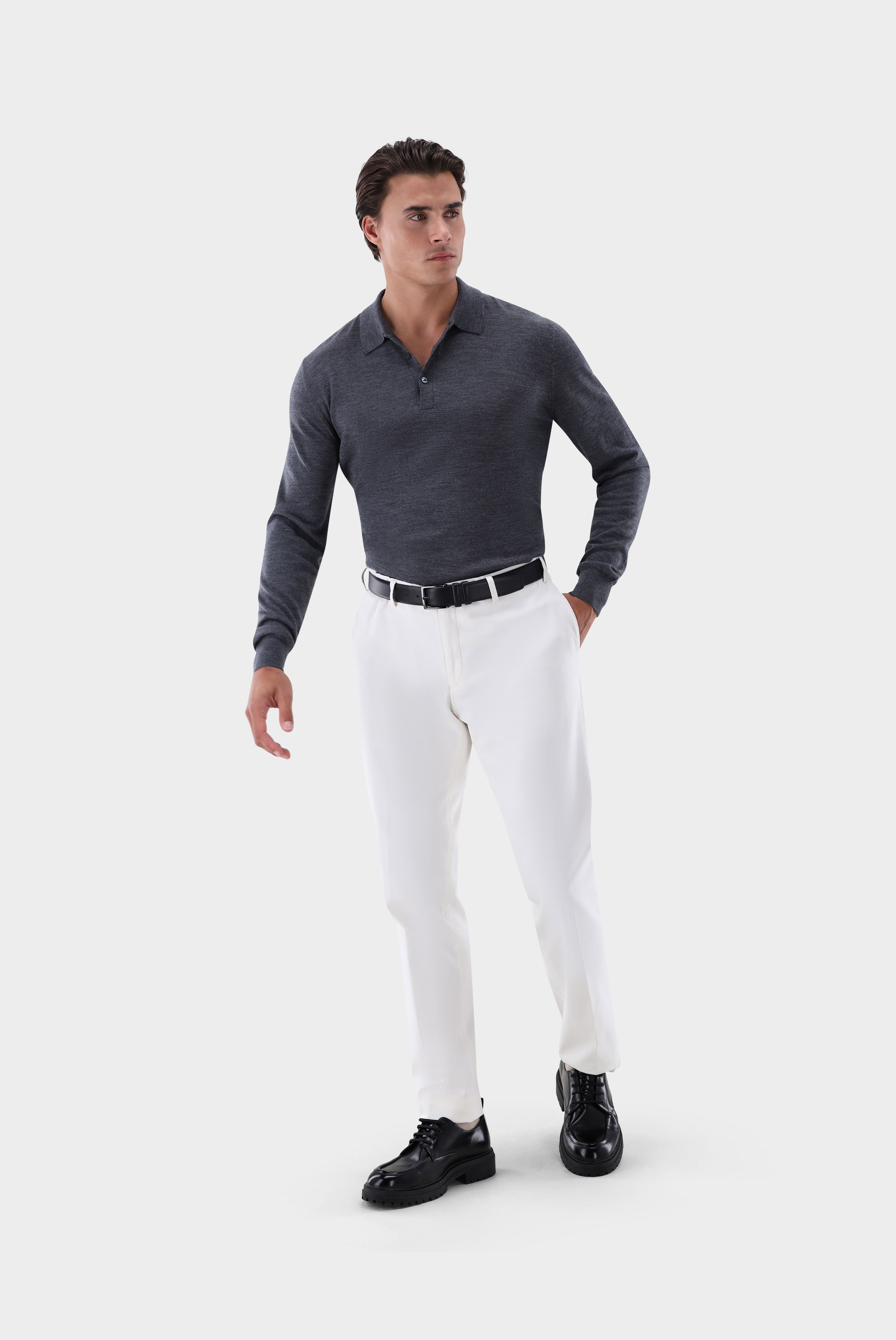 Poloshirt Langarm aus ultrafeiner Merinowolle günstig online kaufen