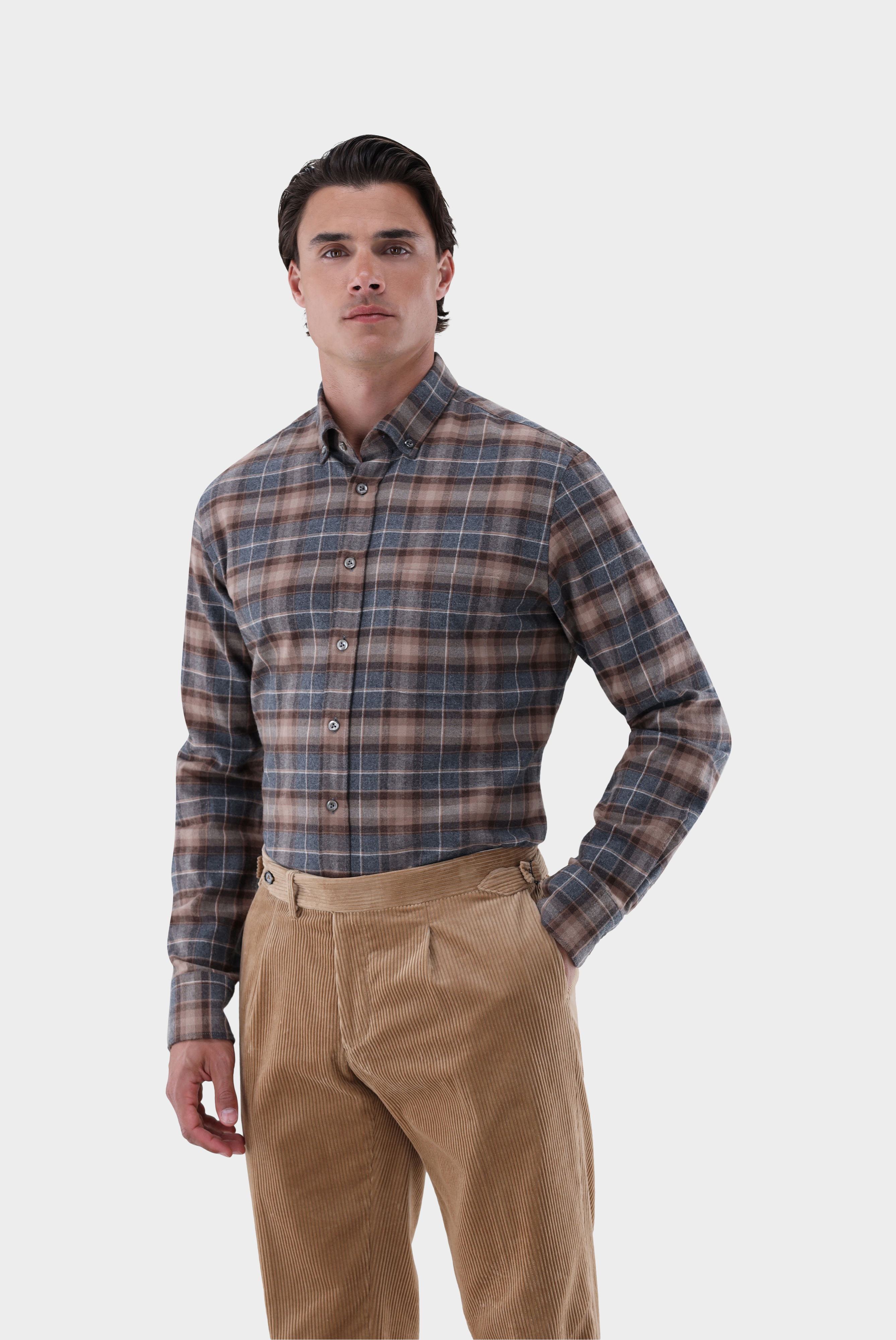 Flanellhemd mit Button Down Kragen Tailor Fit