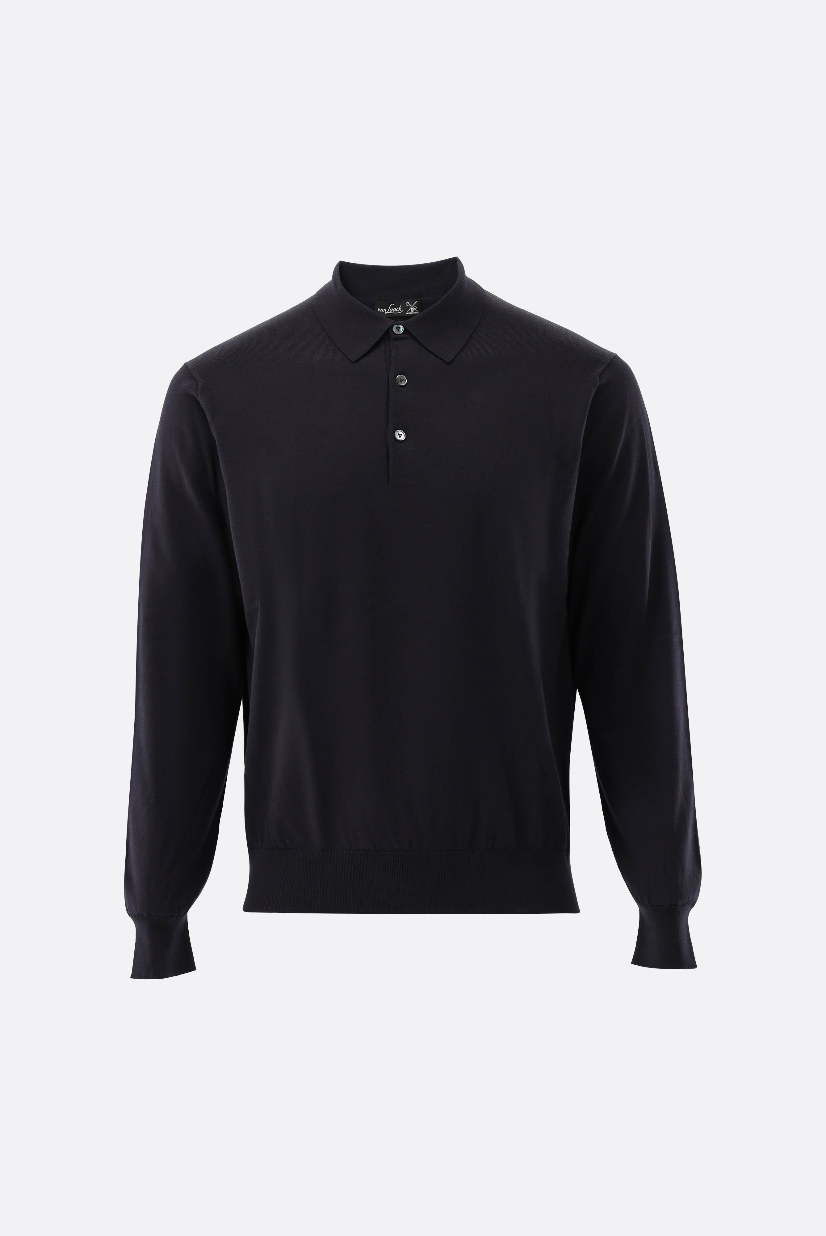 Long-sleeved knit polo shirt with cotton and silk
