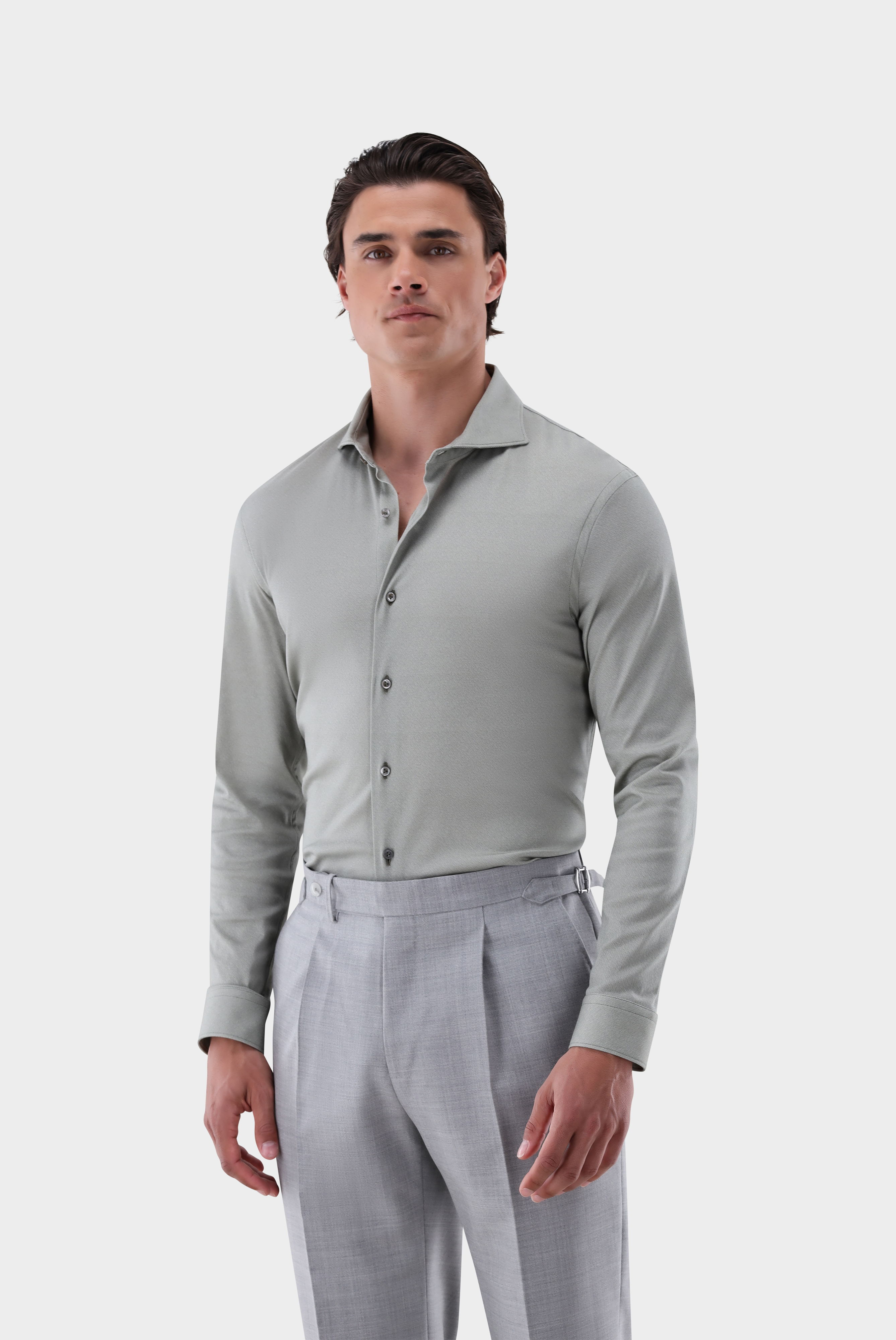 Jerseyhemd mit Twill Druck Tailor Fit