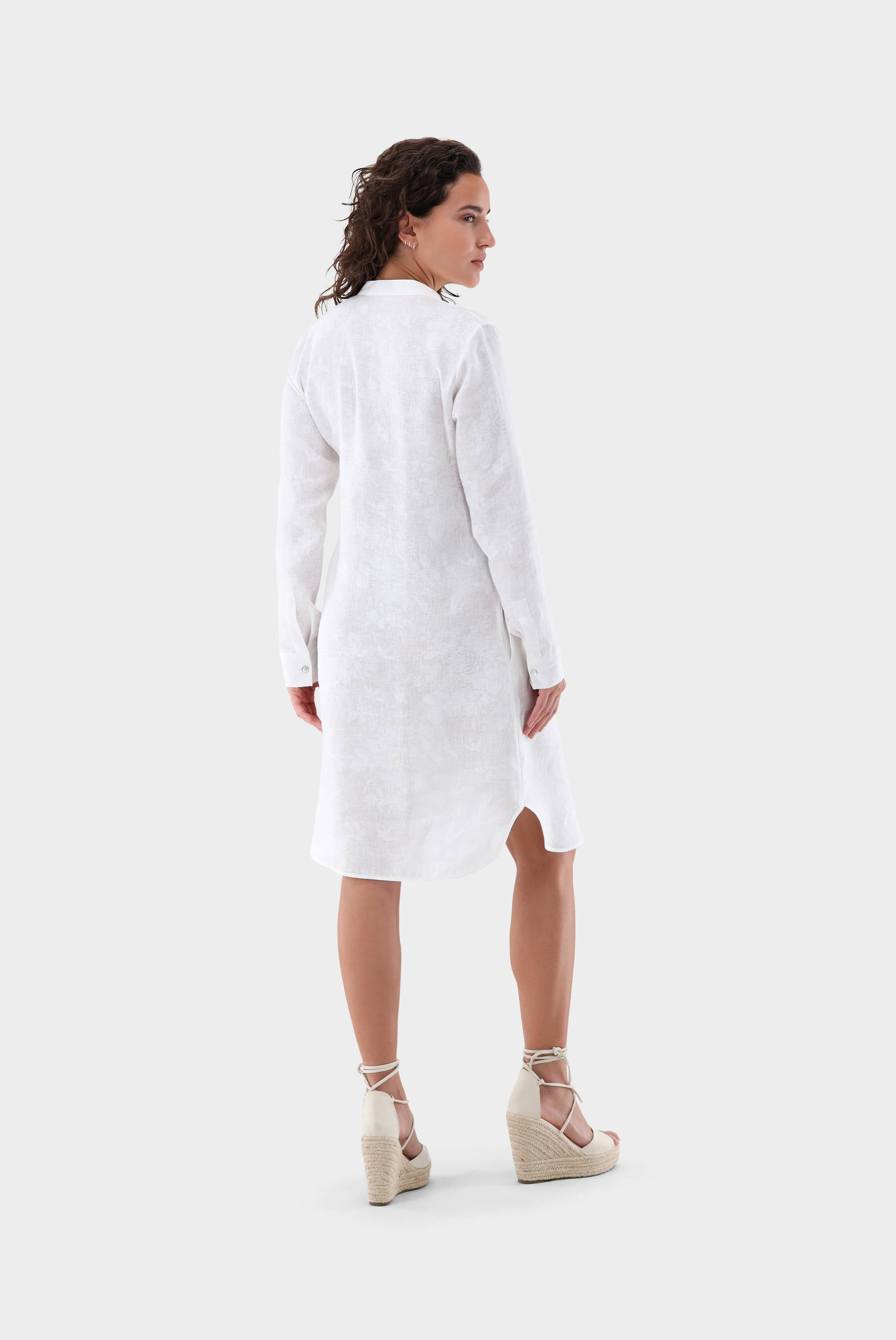 Dresses & Skirts+Knee-length linen dress with tone-on-tone print+05.657K.70.170345.000.32