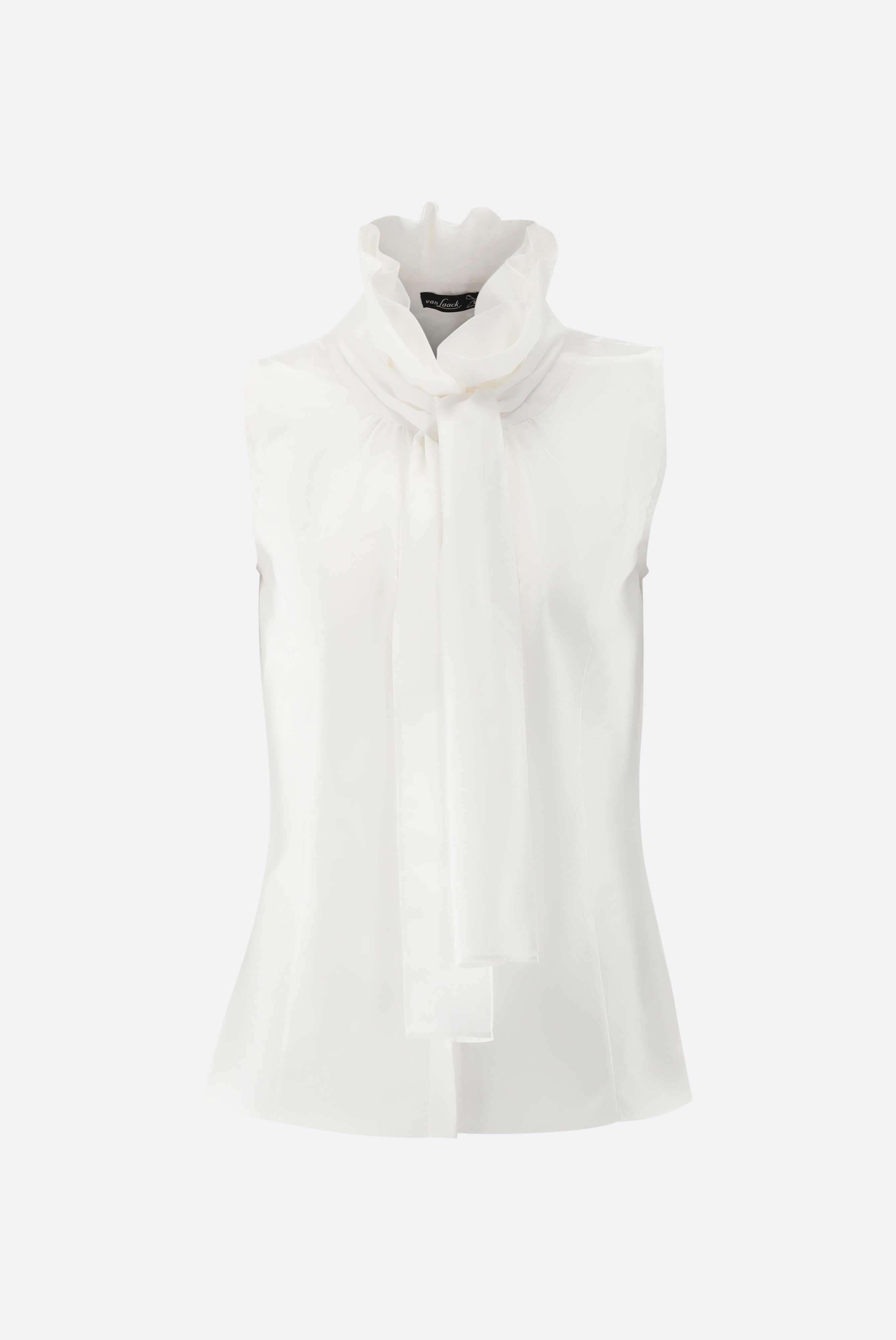 Sleeveless blouse with ruffles and bow