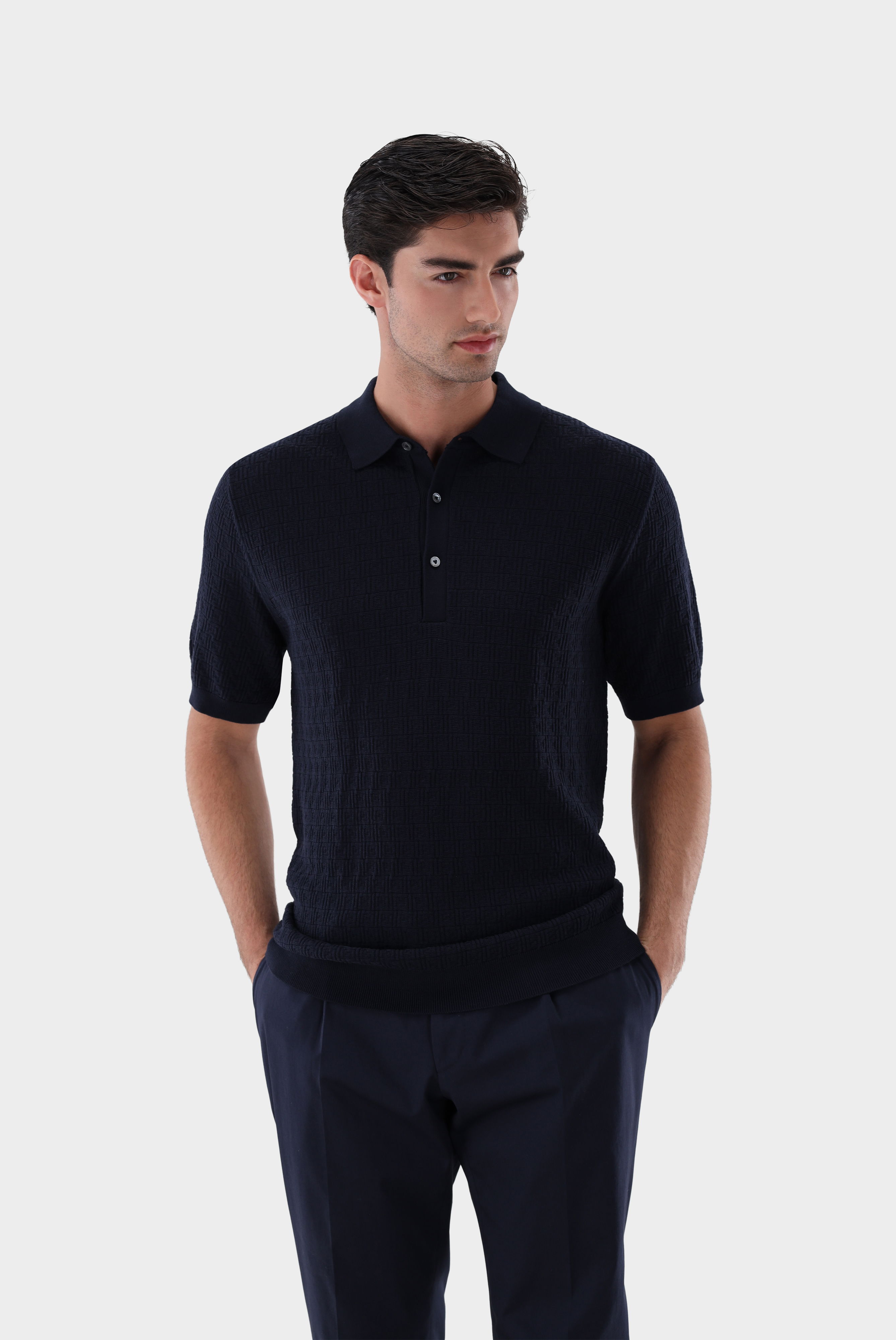 Strick-Poloshirt mit Signature Jacquard Muster