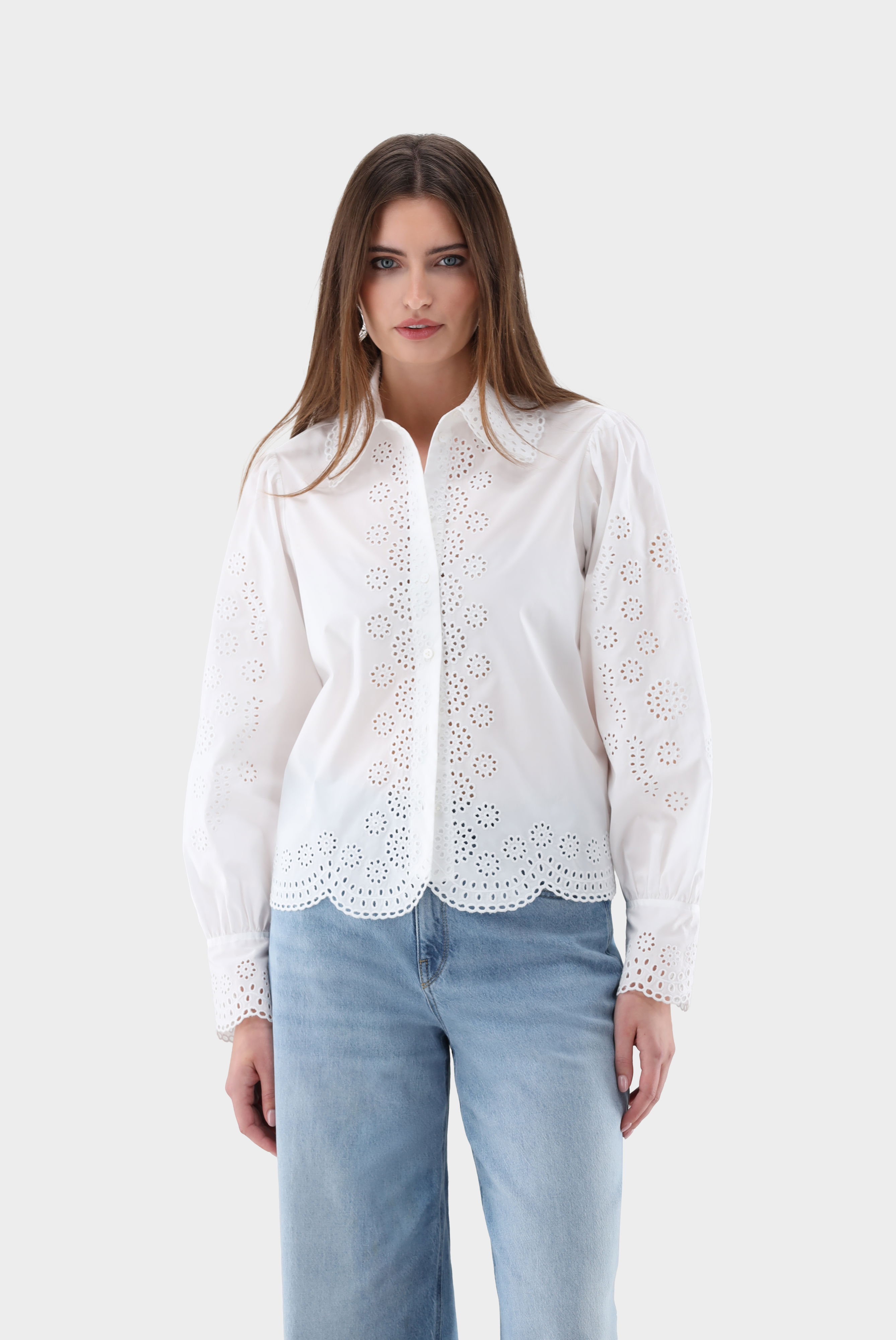 Cropped Hemdbluse mit Lochstickereien