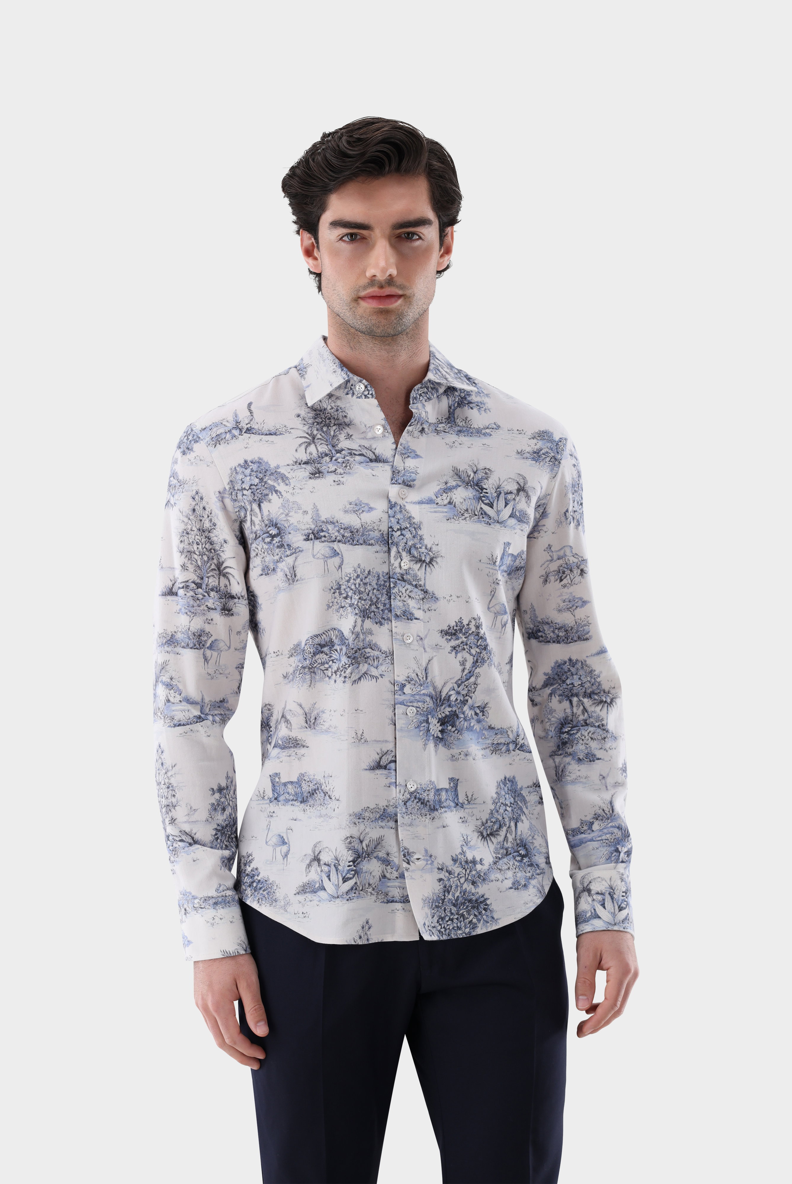 Flanellhemd mit Print und Kentkragen