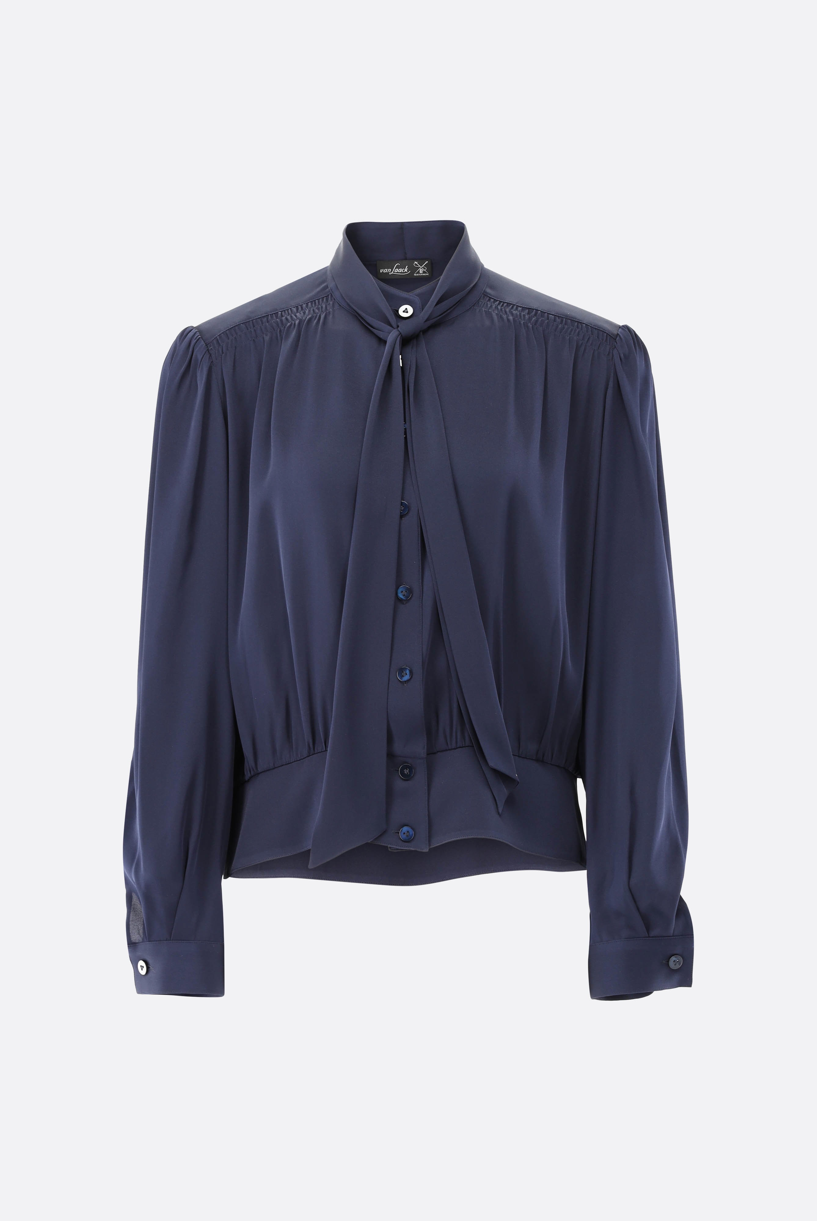 Pussy-bow blouse with gathered peplum