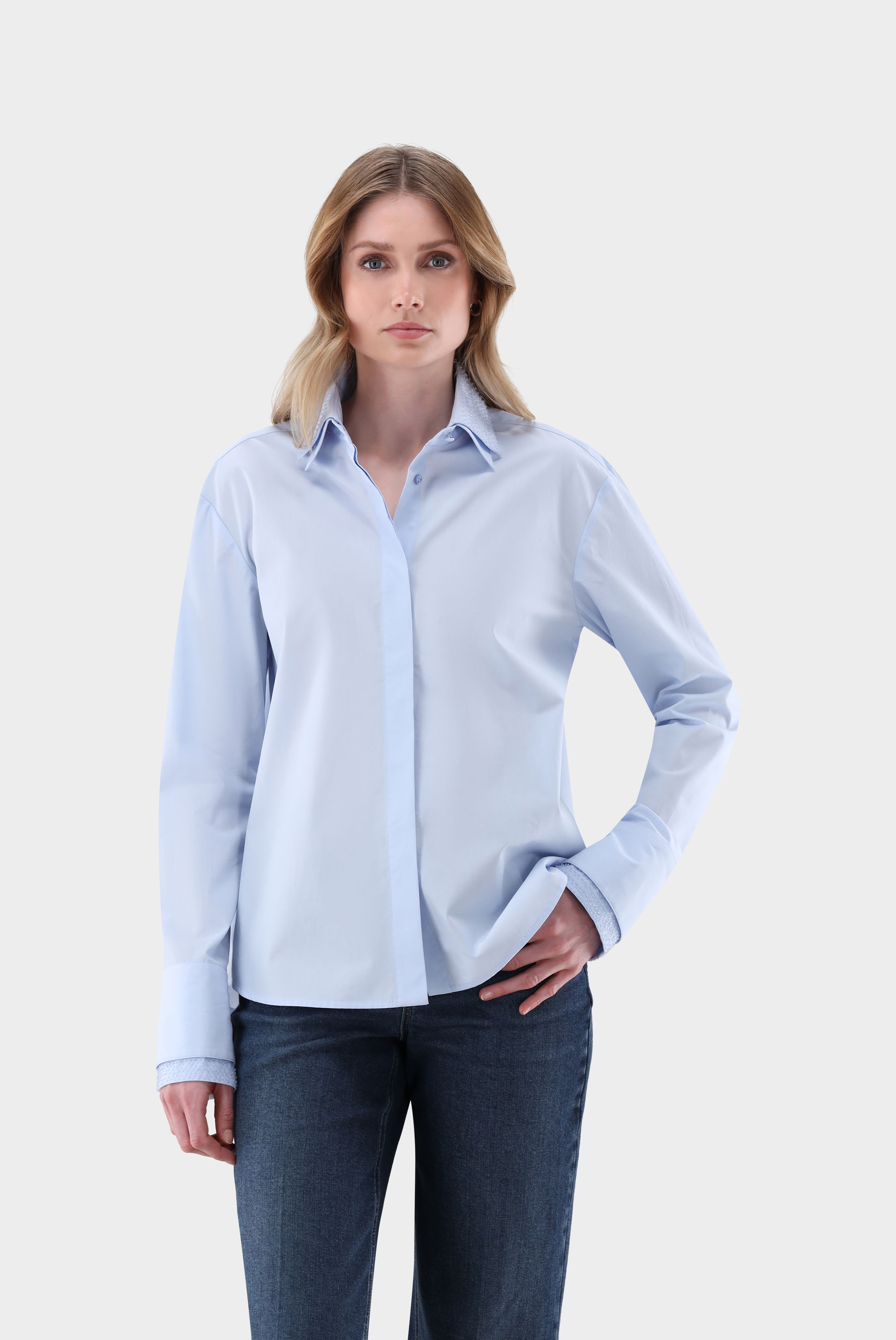 Hemdbluse Boxy Fit mit Perlen-Details