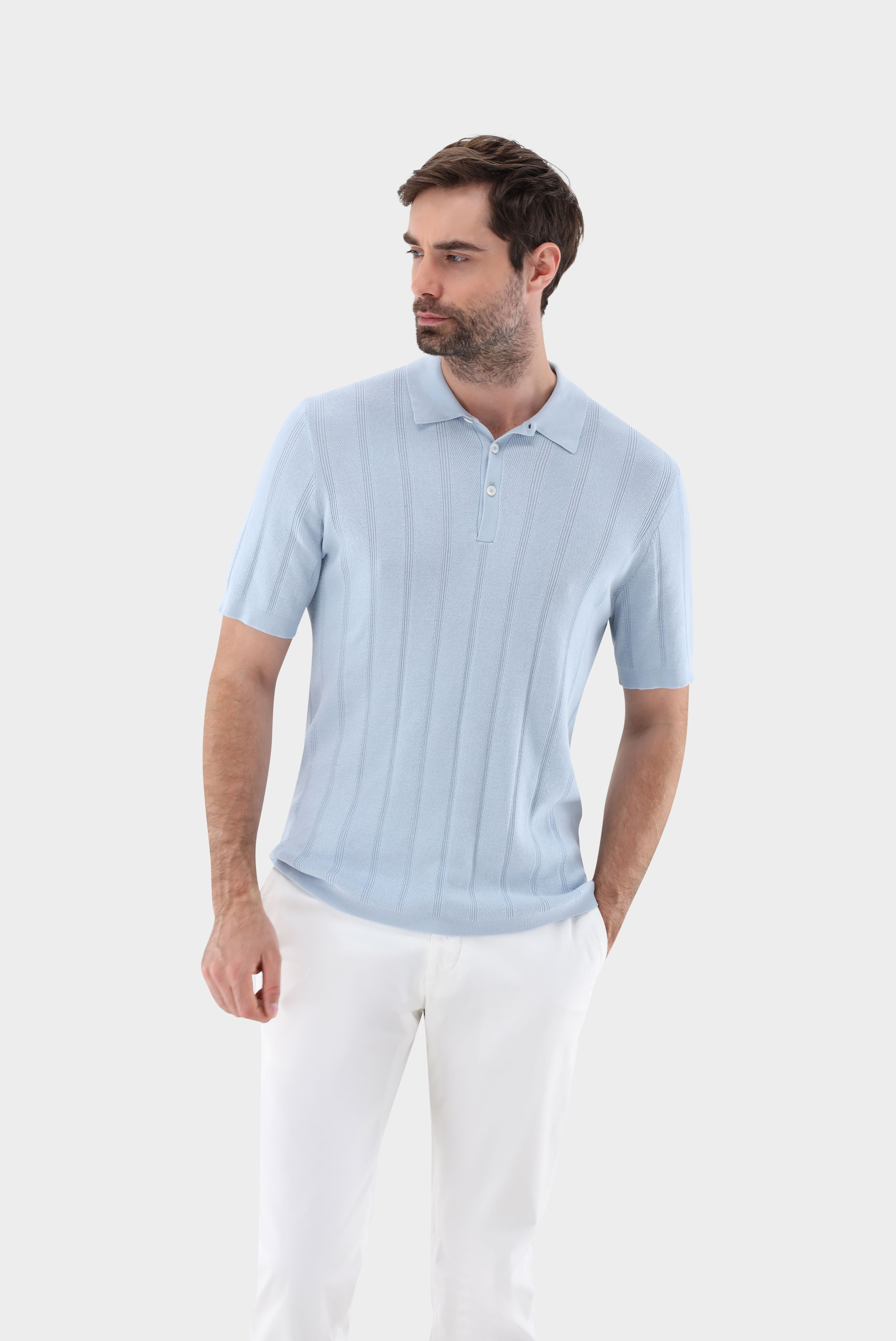 Strick-Poloshirt mit Jacquard Streifen