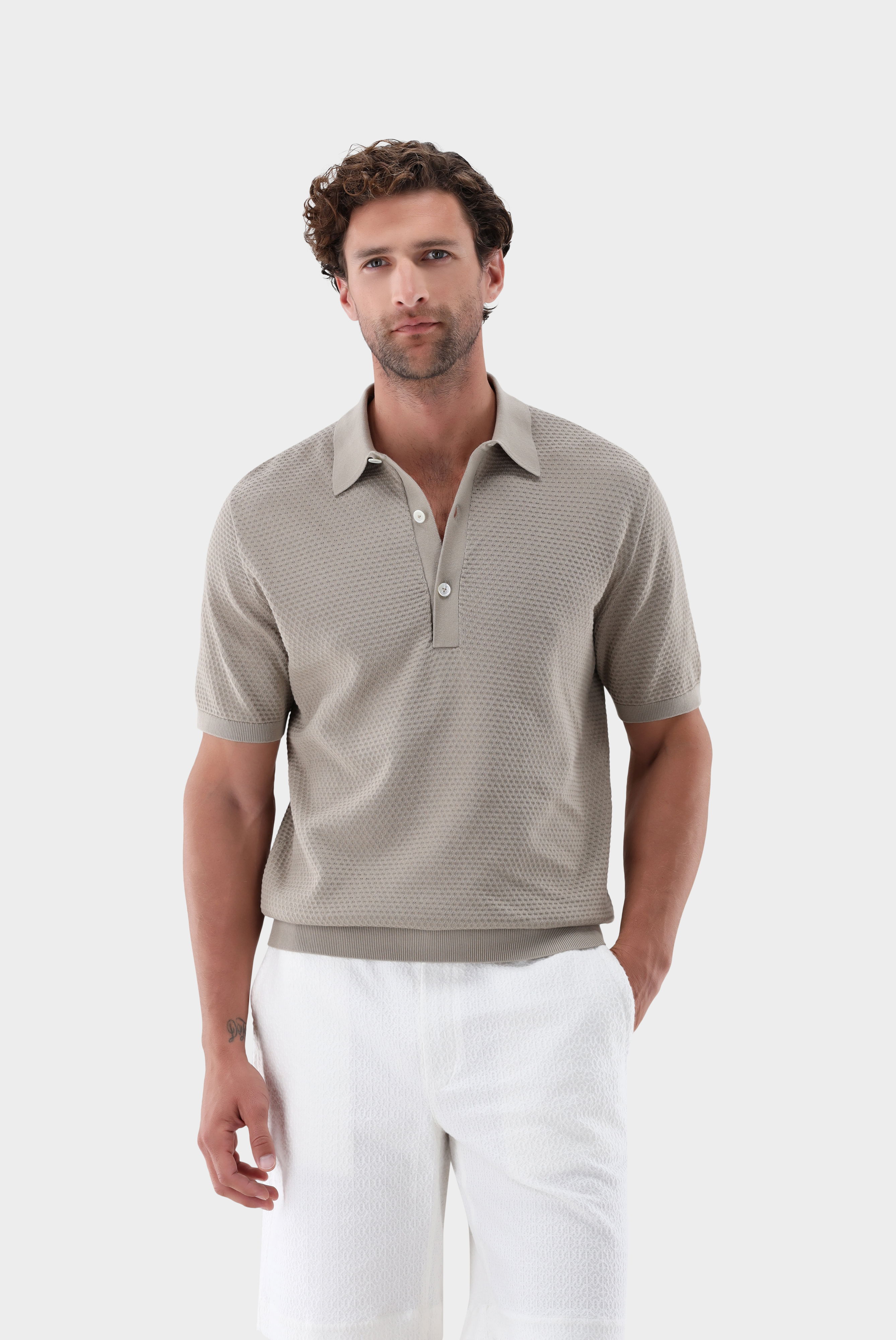 Strick Poloshirt mit Struktur aus Air Cotton