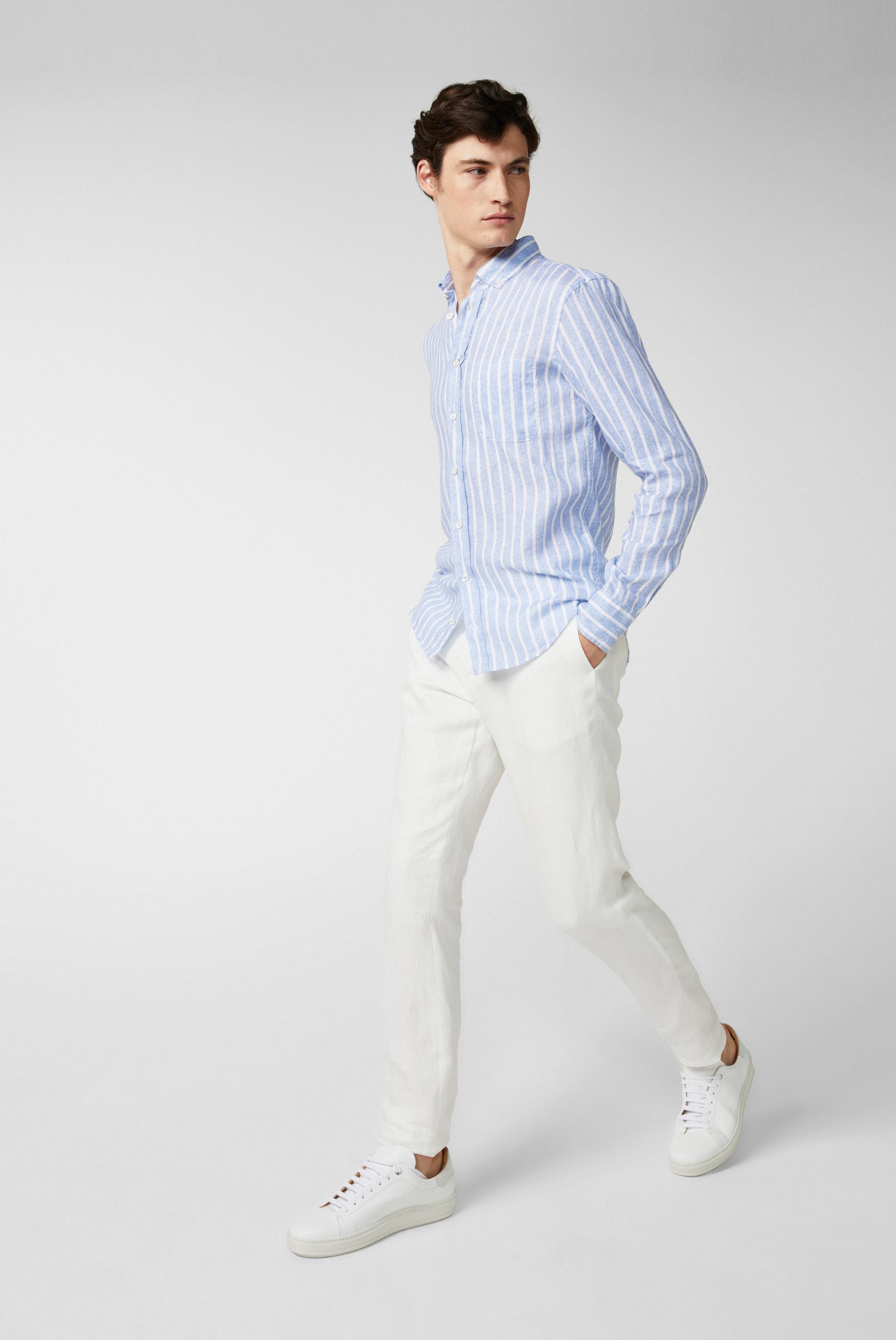 Casual Shirts+Linen button-down hem with stripe print+20.2013.MB.170238.760.38