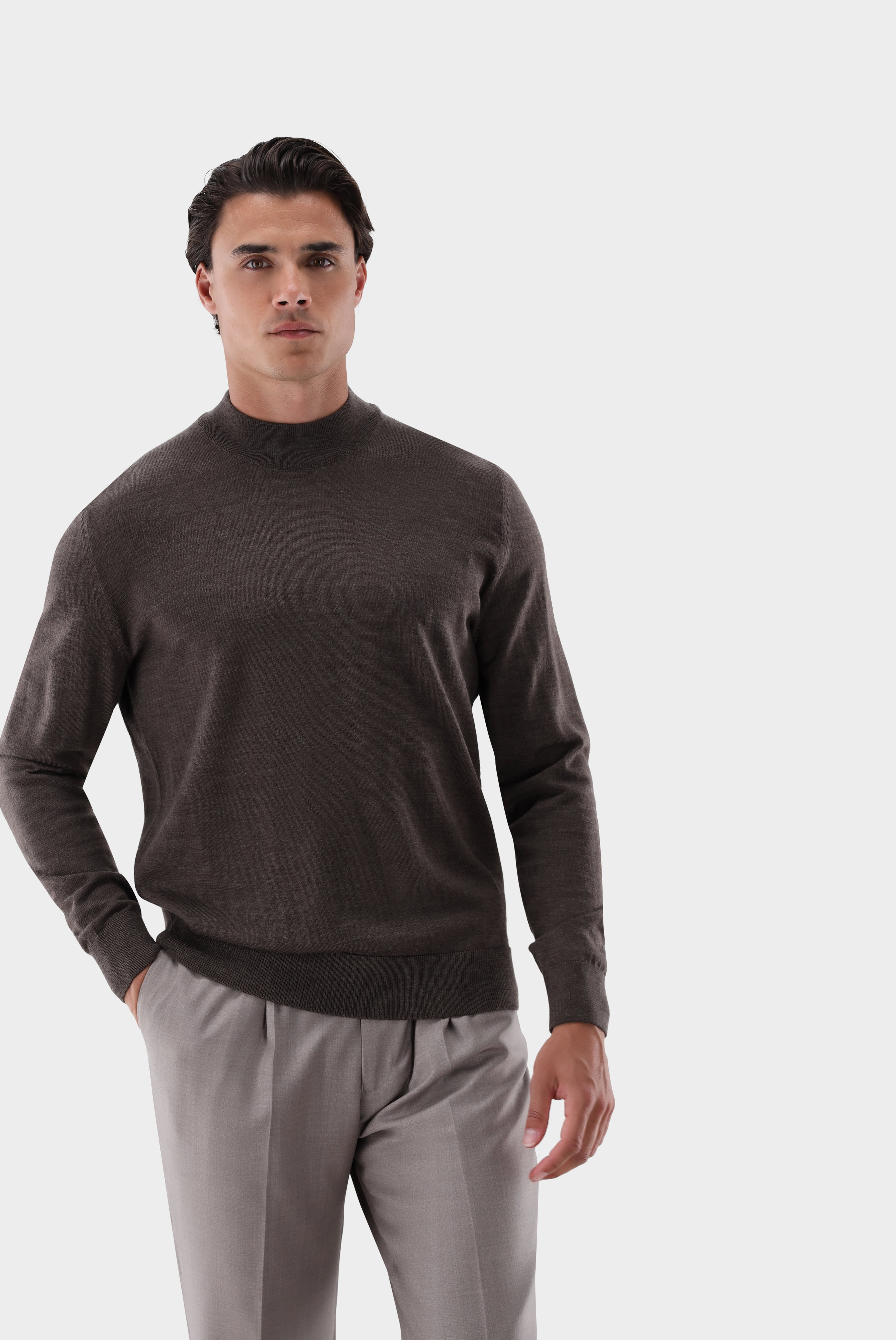Stehkragenpullover aus Merzerisierter Merinowolle