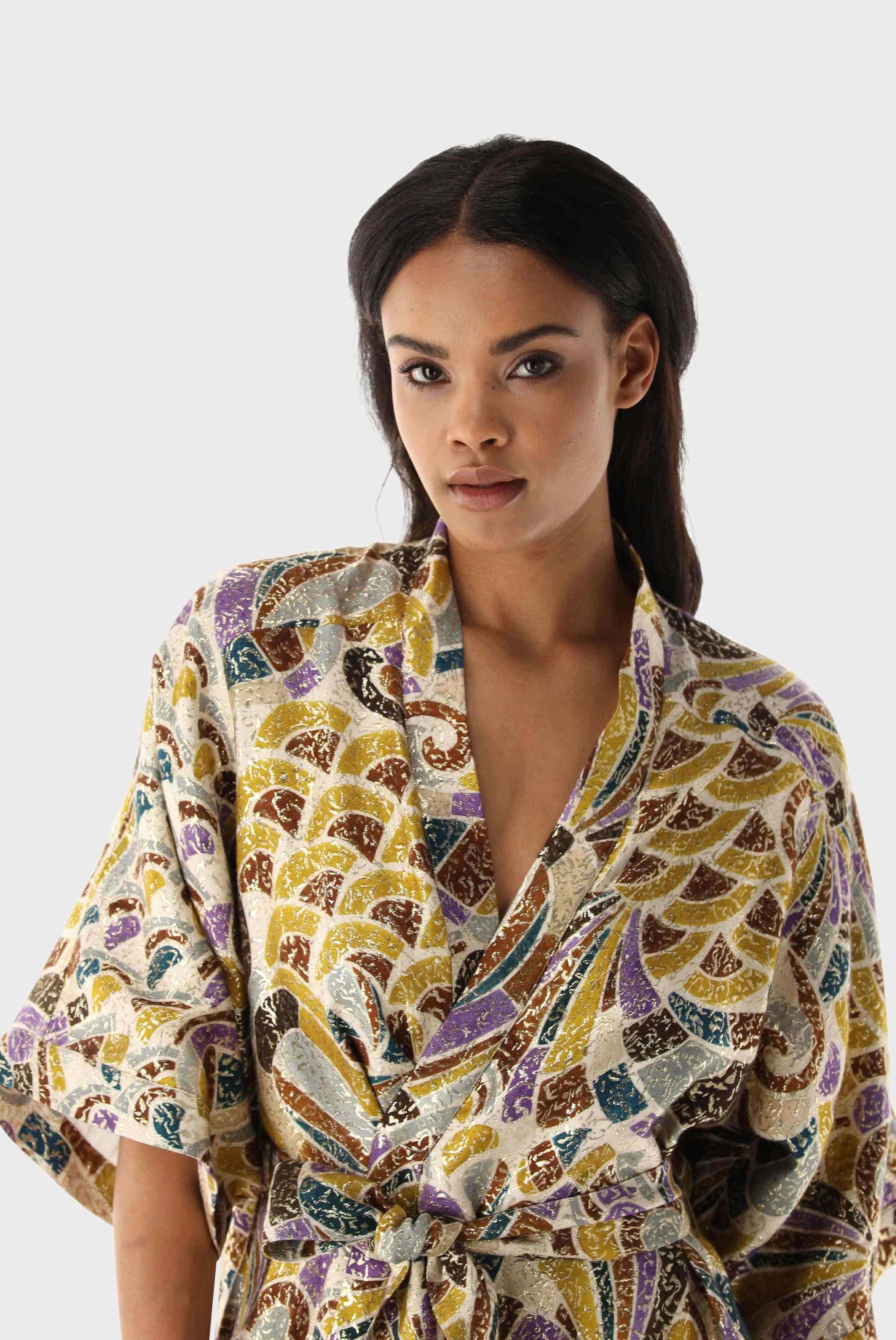 Kleider & Röcke+Kimono-Kleid mit glänzendem Ornament Druck+05.658B.1V.H71573.165.34
