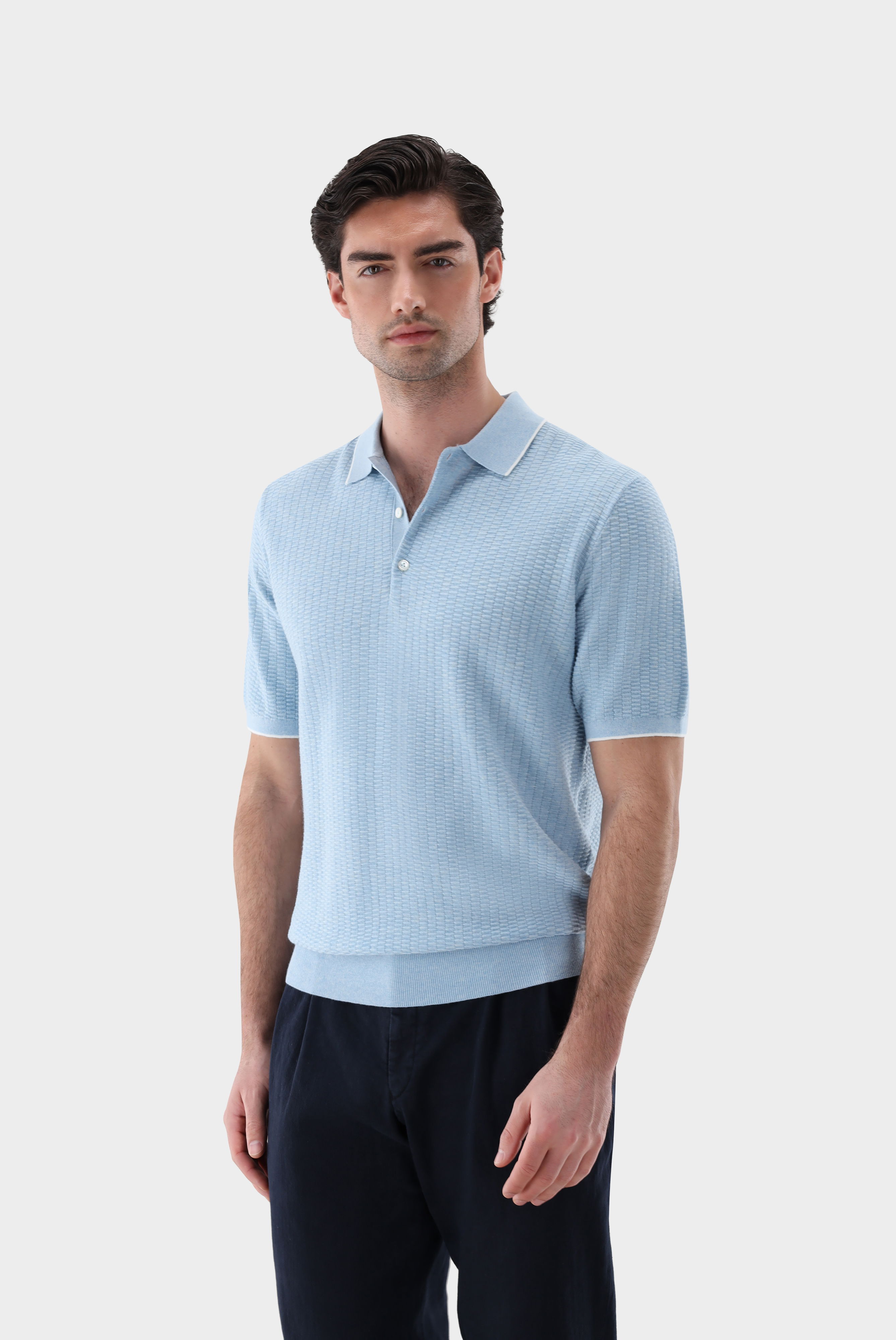 Strick Poloshirt mt Kaschmir und Jacquard Struktur