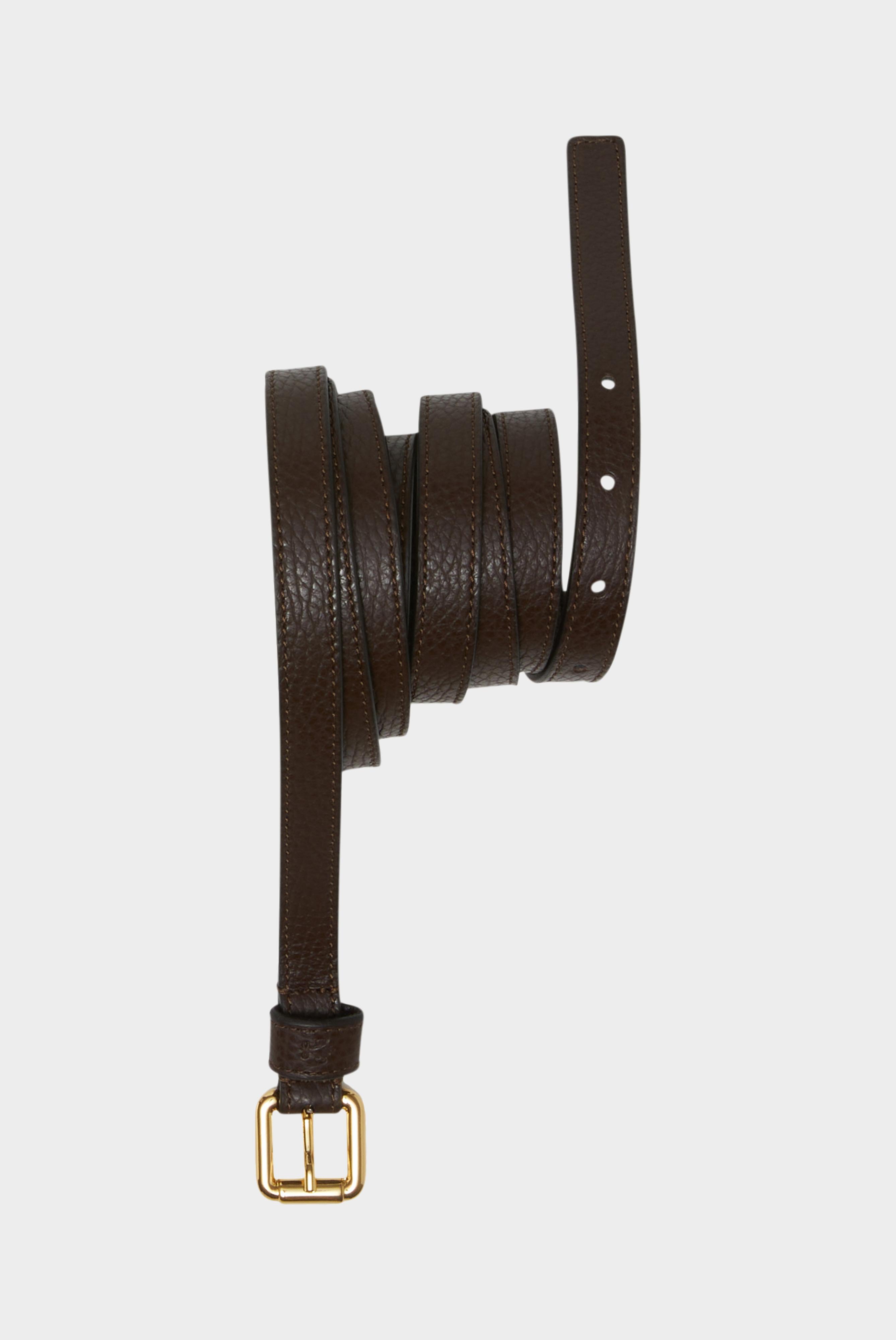 Leather wrap belt with gold-tone buckle