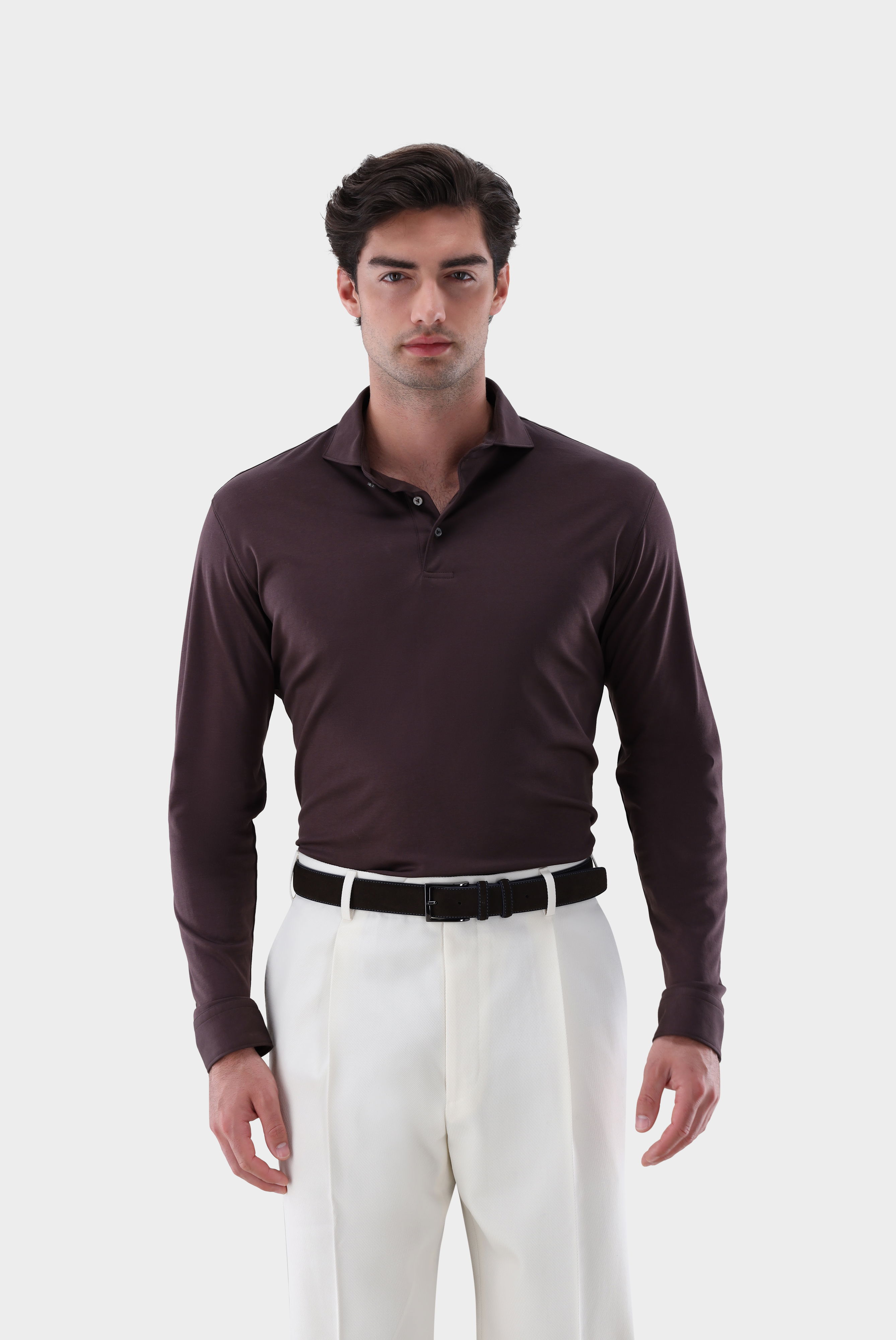 Poloshirt langarm aus Swiss Cotton Jersey