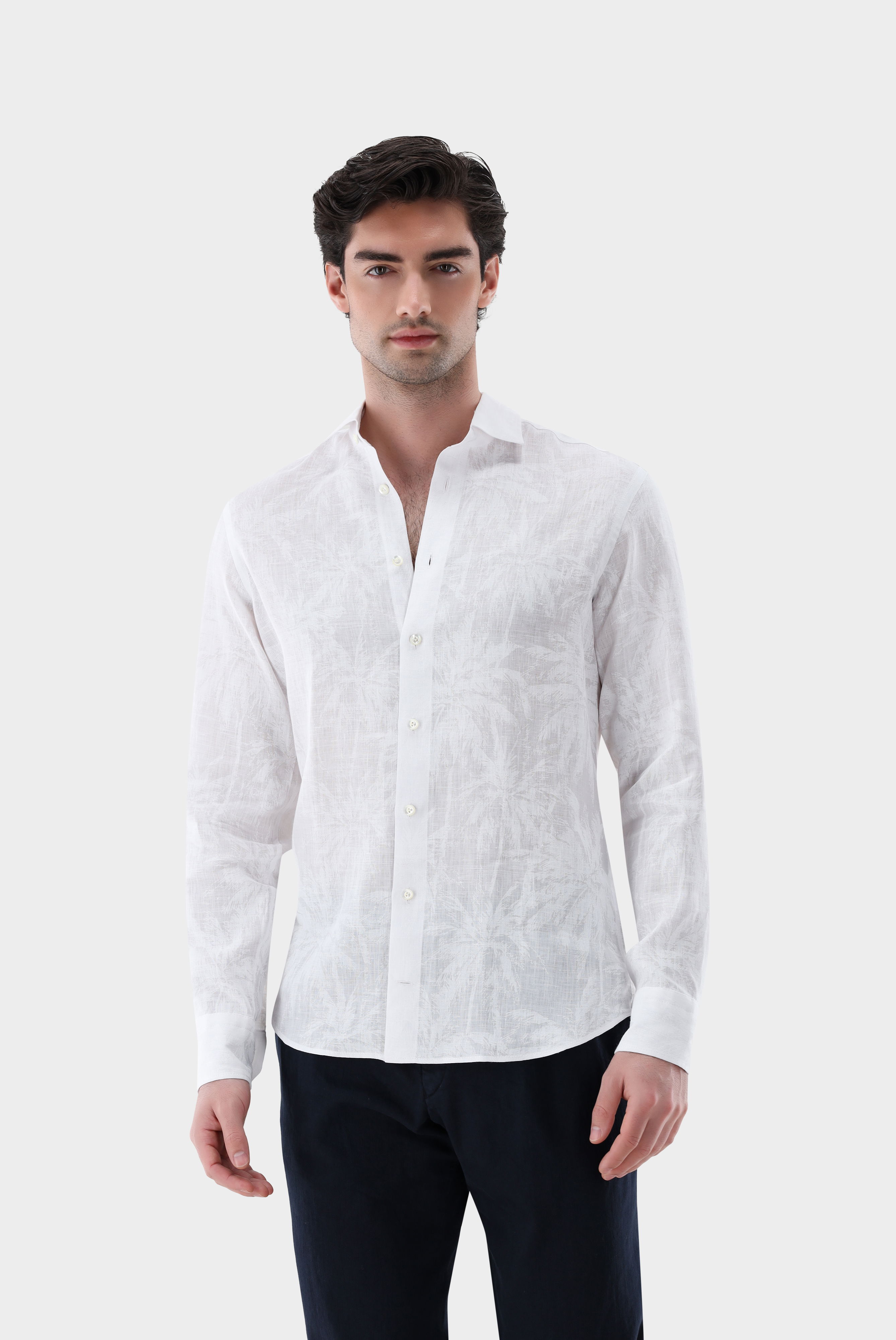 Leinenhemd mit Ton-in-Ton Druck Tailor Fit