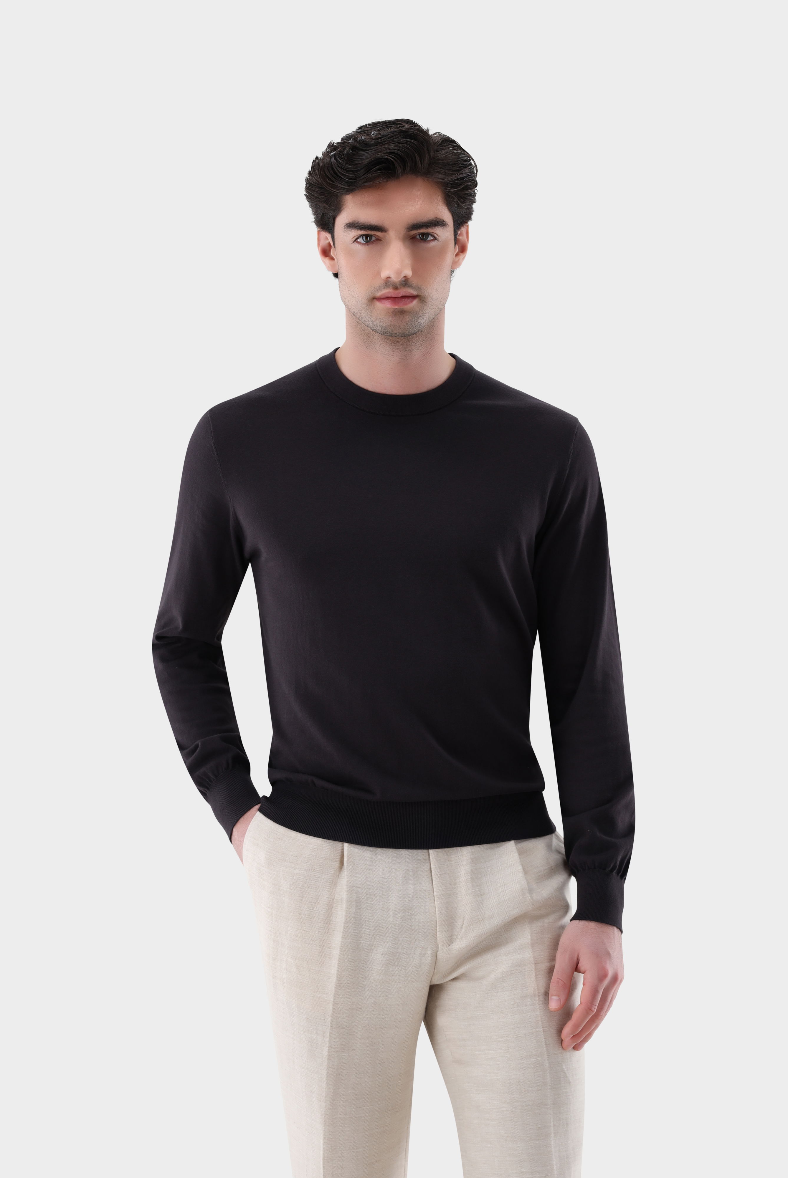 Rundhalspullover mit Baumwolle und Seide