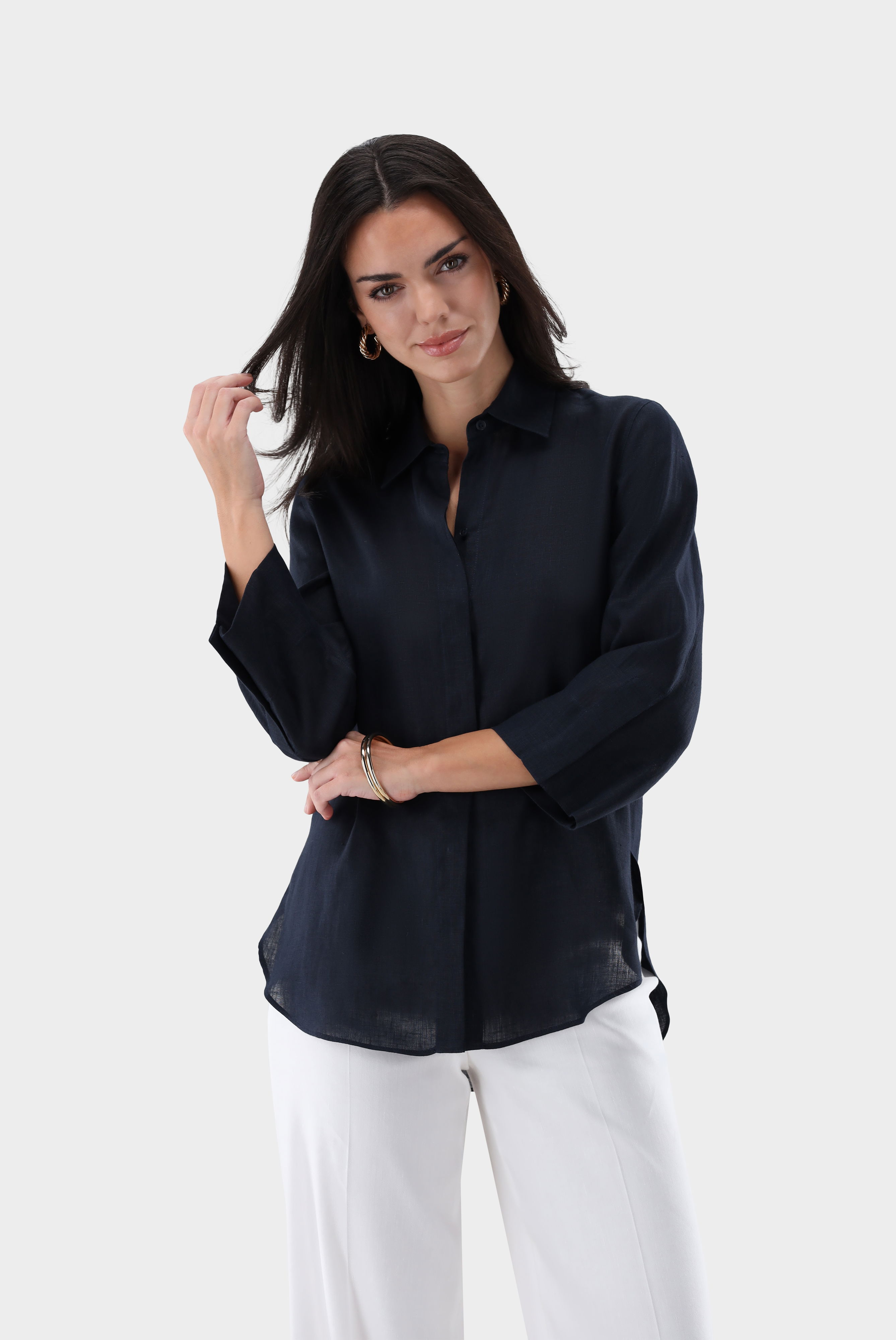 Linen shirt blouse with side slits