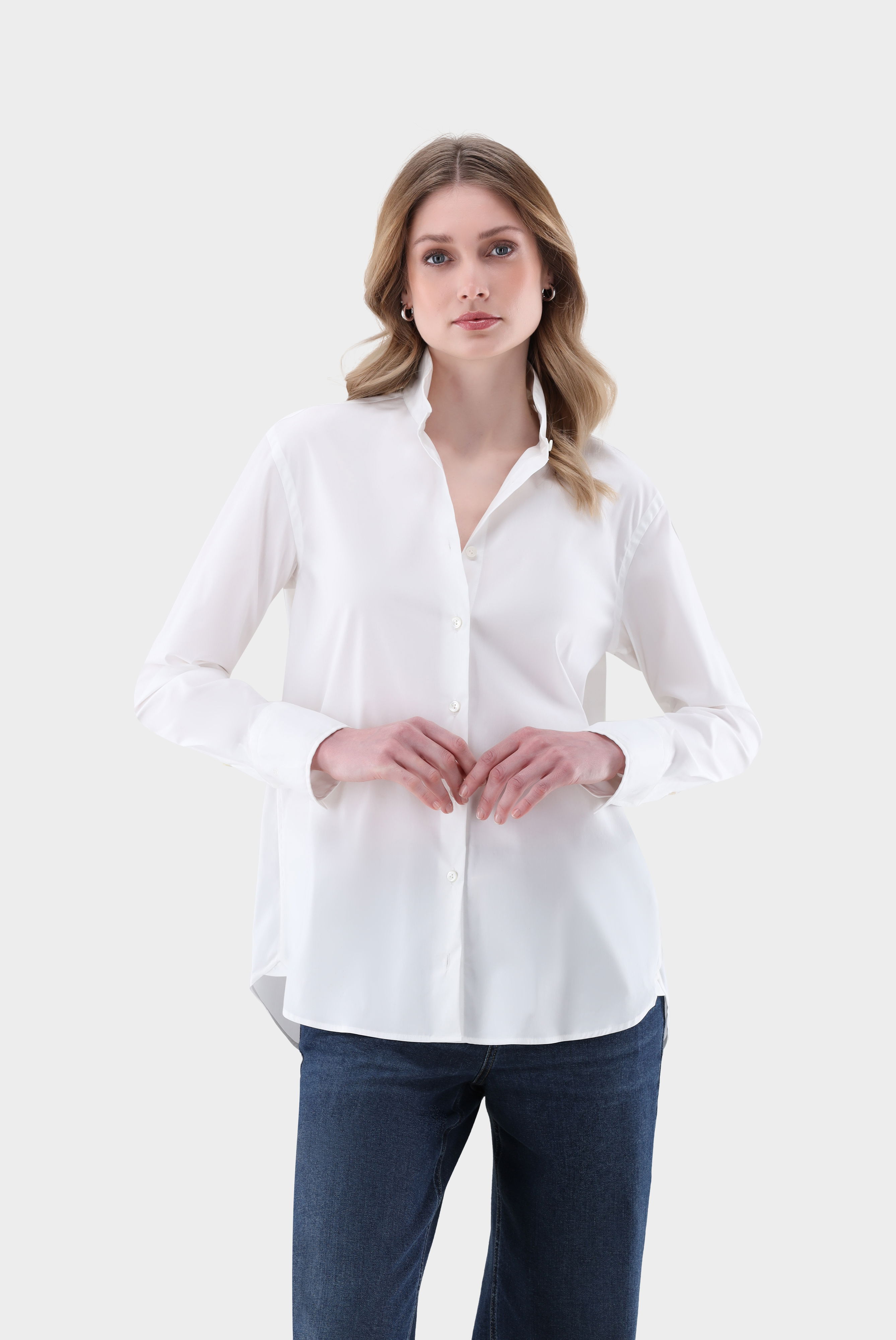 Stehkragenbluse mit lockerer Passform