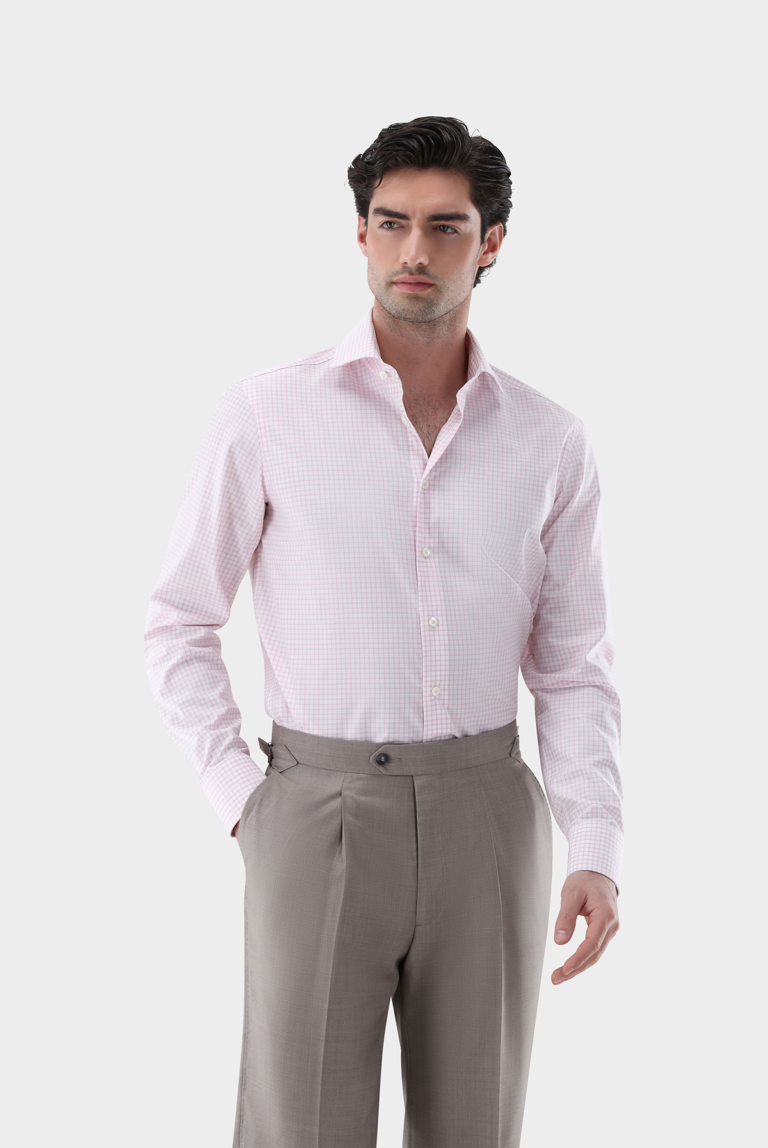 Wrinkle free shirt checked with extra-long sleeves