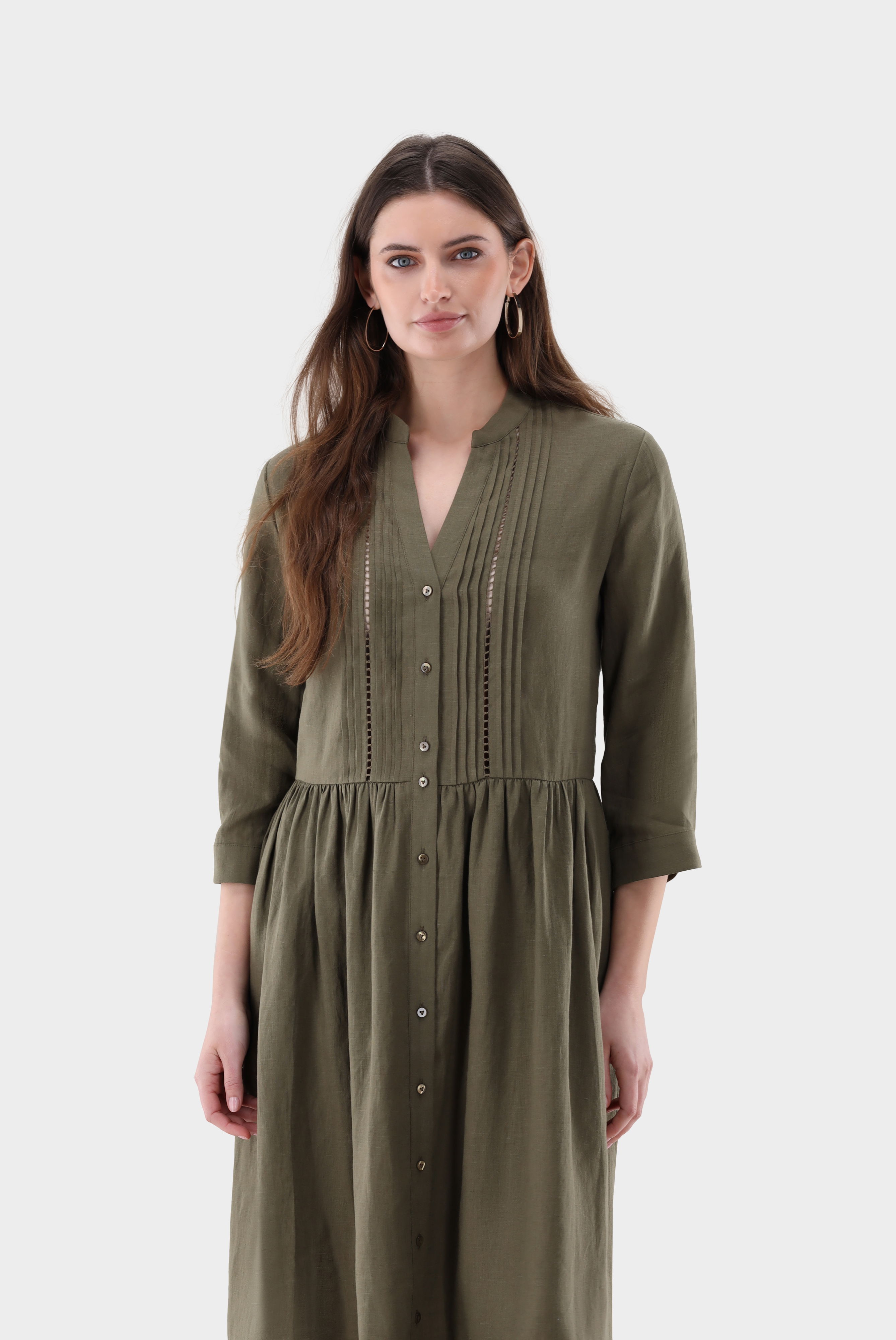 Linen midi dress with embroidery details