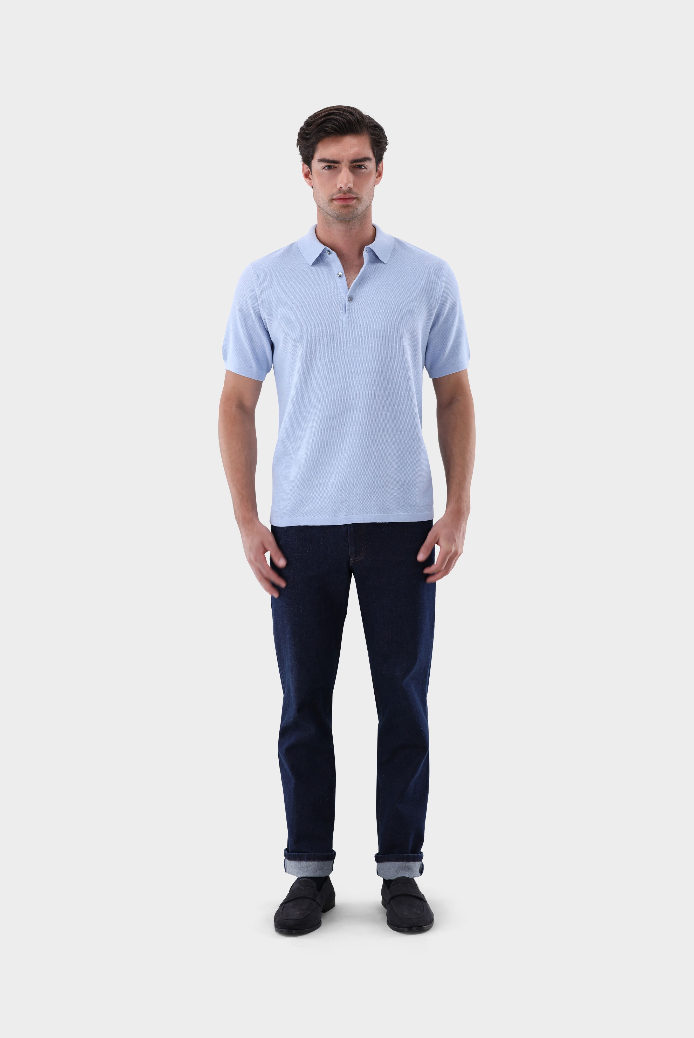 Strick Poloshirt mit Reiskorn Optik günstig online kaufen
