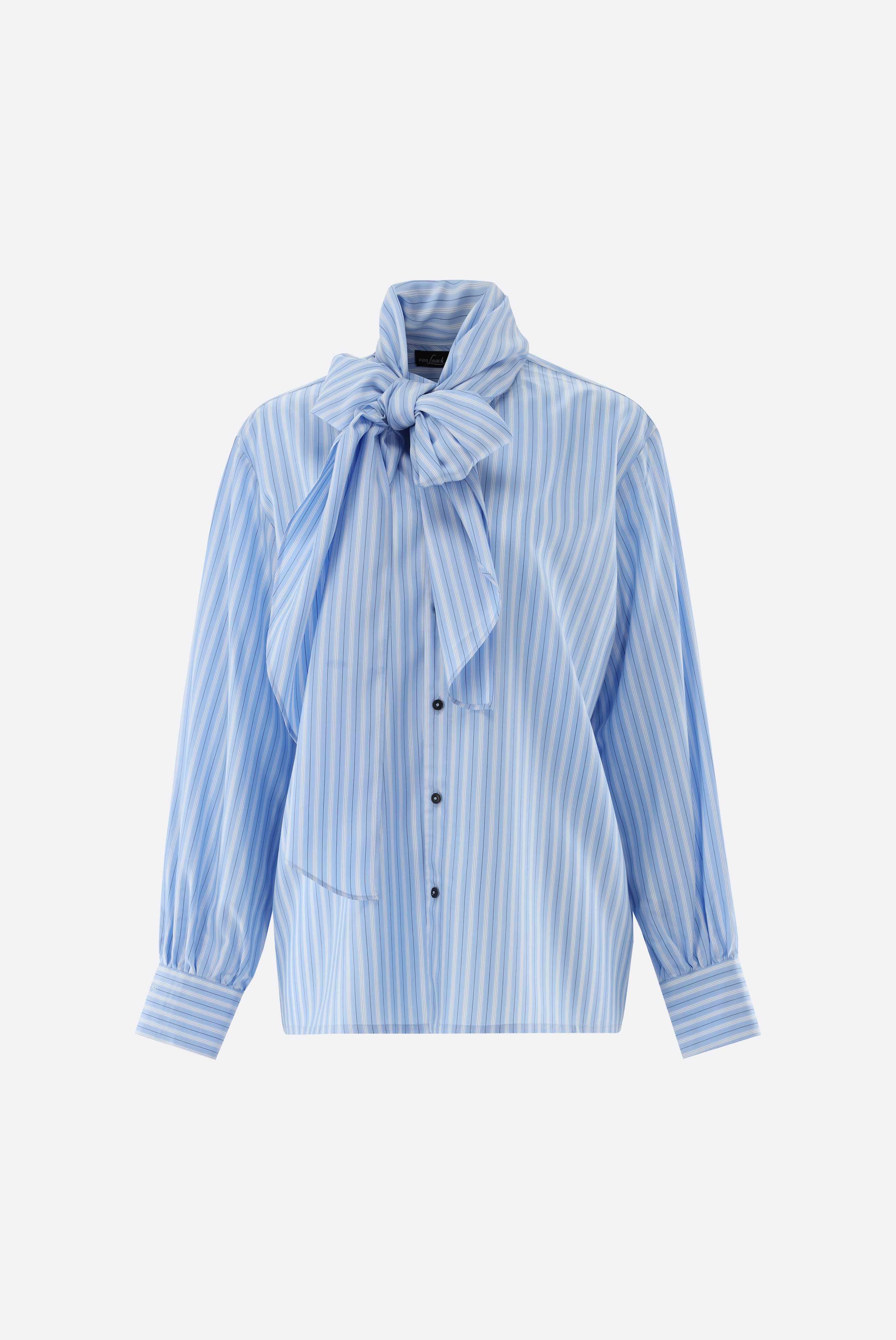 Gestreifte Stehkragenbluse mit Schleife